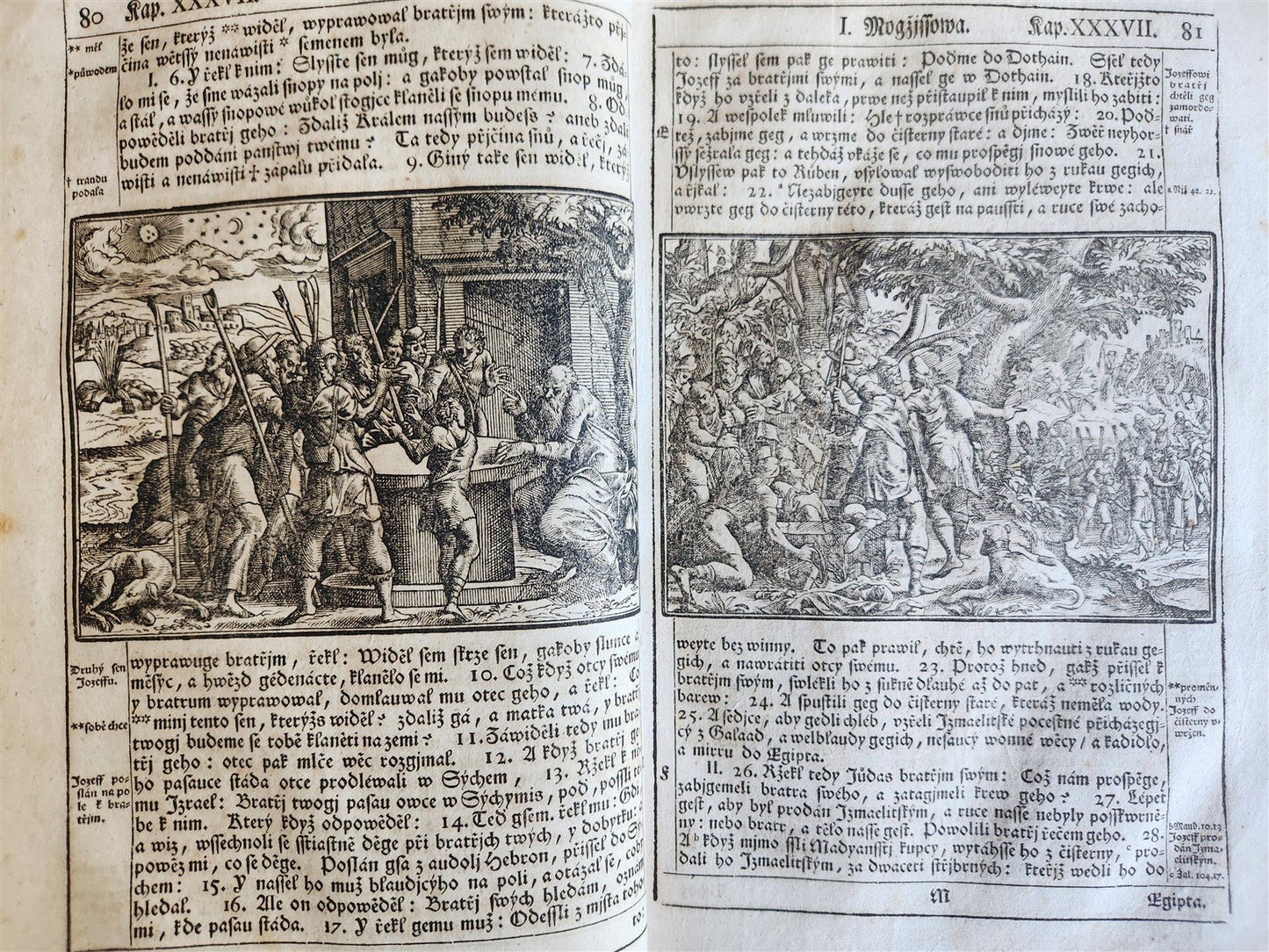 1769 BIBLE in CZECH ILLUSTRATED 2 FOLIO VOLUMES antique