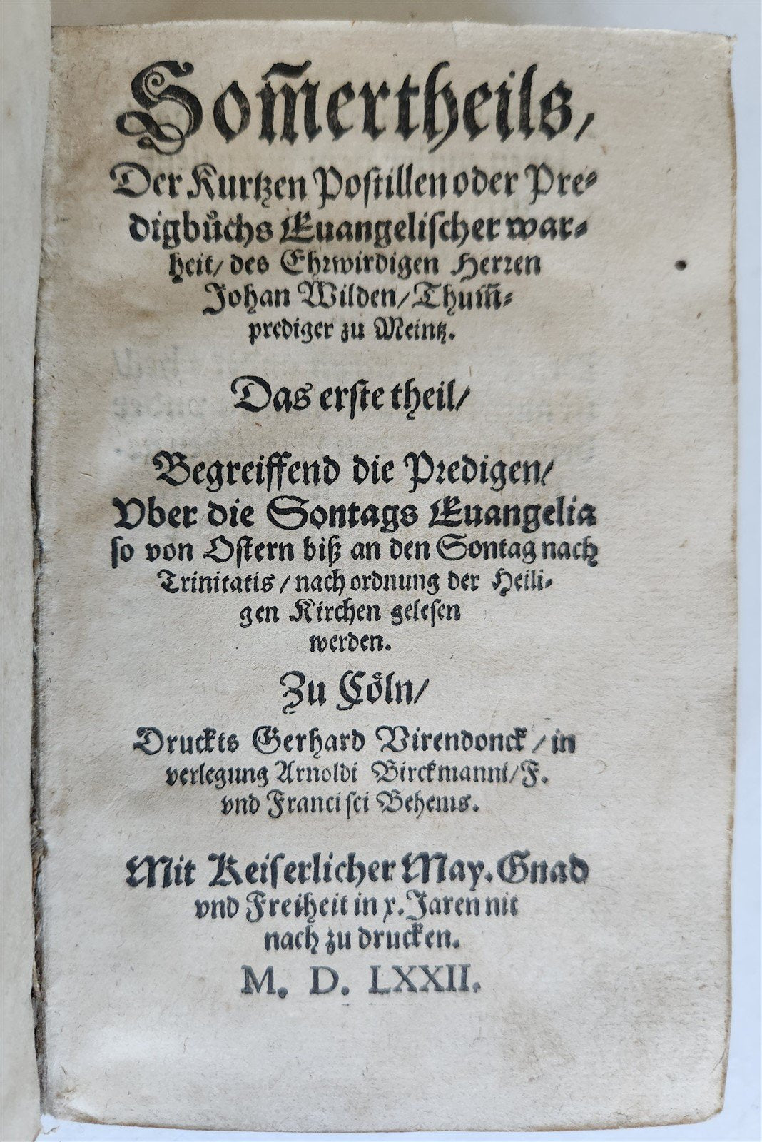 1572 SERMONS by Johann Wild in GERMAN antique PIGSKIN BINDING 16th CENTURY