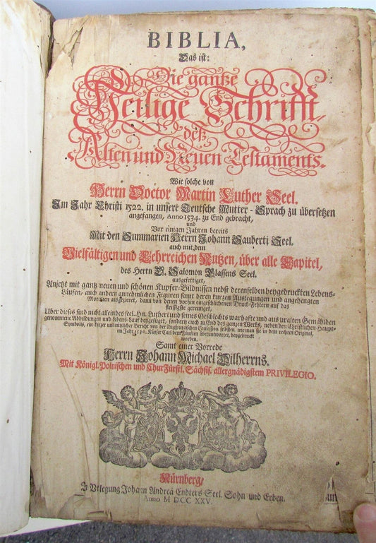 1725 BIBLE ILLUSTRATED LEATHER BOUND MASSIVE FOLIO in GERMAN ANTIQUE BIBLIA