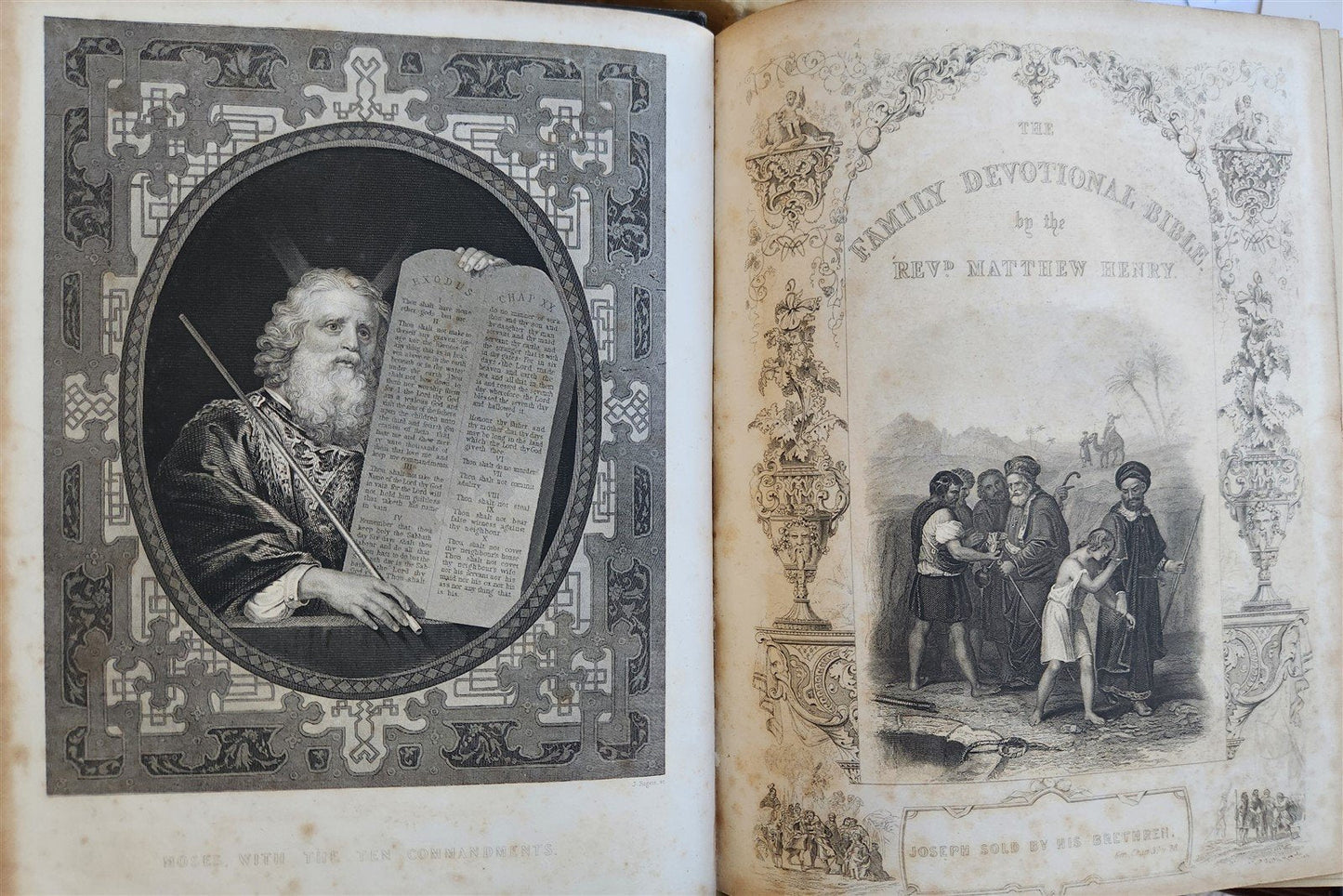 1850 BIBLE in ENGLISH FULLY ILLUSTRATED 3 VOLUMES antique by Rev. Matthew Henry