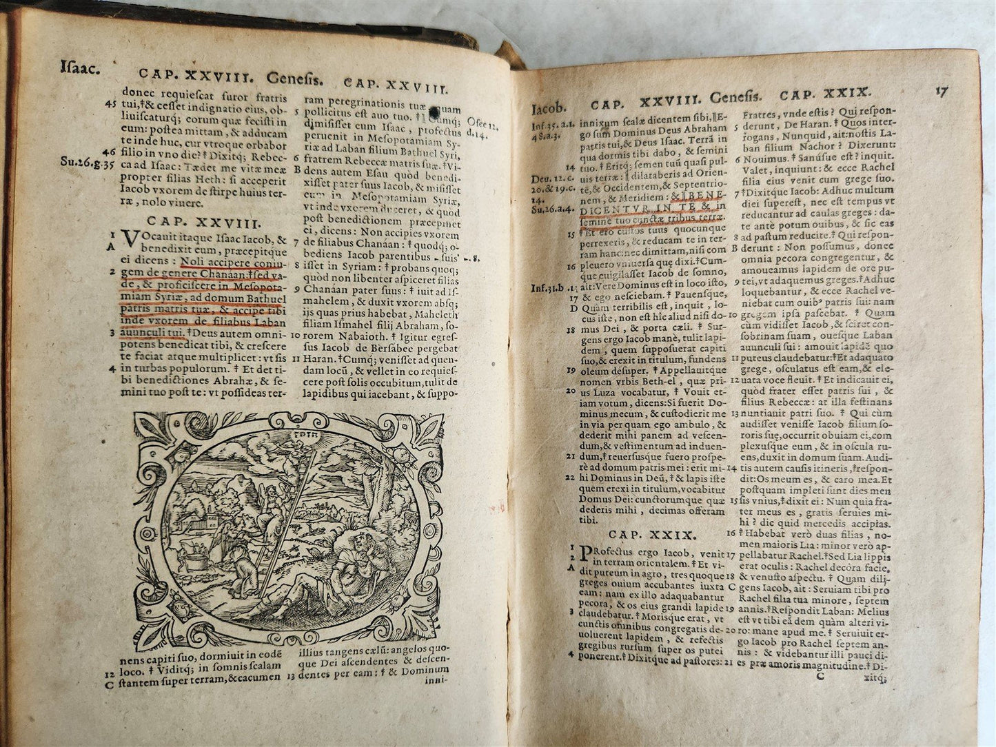 1571 BIBLE in LATIN ILLUSTRATED w/ 135 WOODCUTS antique PIGSKIN w/ METAL CORNERS