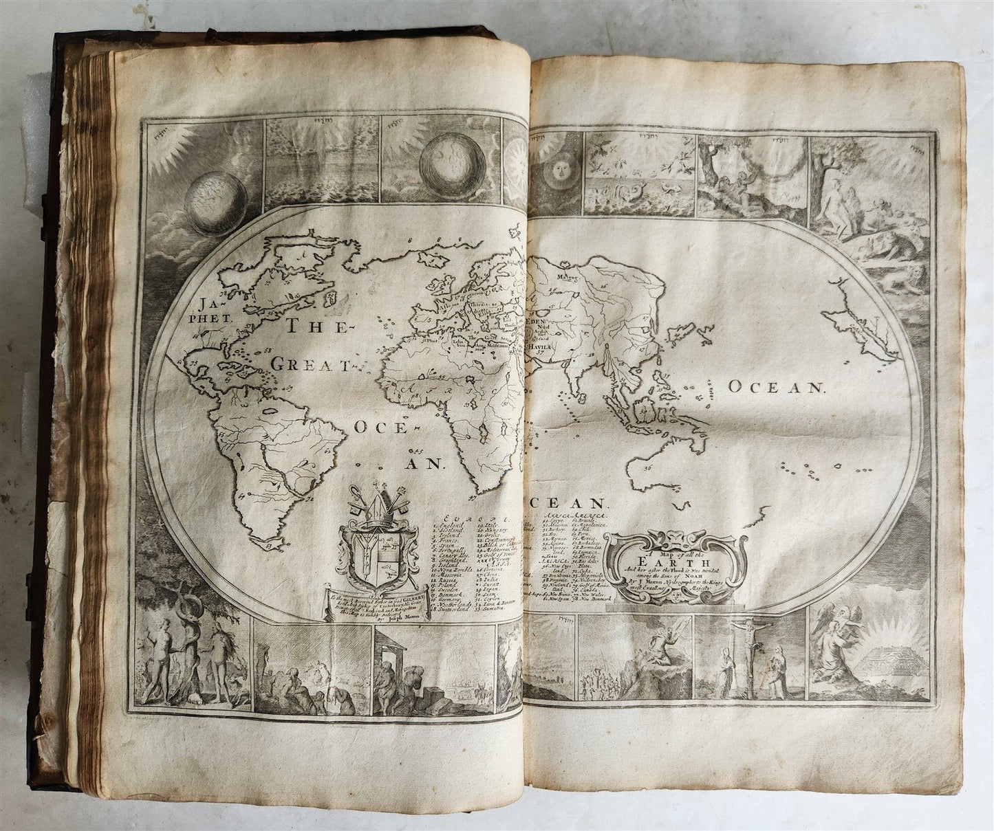 1715 BIBLE in ENGLISH antique ILLUSTRATED w/6 MAPS PIGSKIN FOLIO w/METAL CORNERS