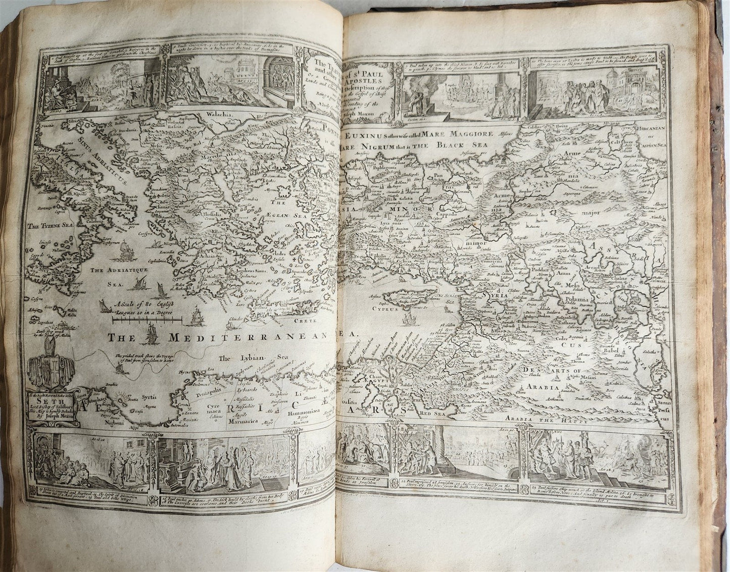 1715 BIBLE in ENGLISH antique ILLUSTRATED w/6 MAPS PIGSKIN FOLIO w/METAL CORNERS