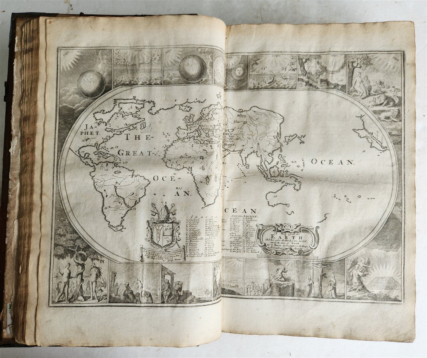 1715 BIBLE in ENGLISH antique ILLUSTRATED w/6 MAPS PIGSKIN FOLIO w/METAL CORNERS