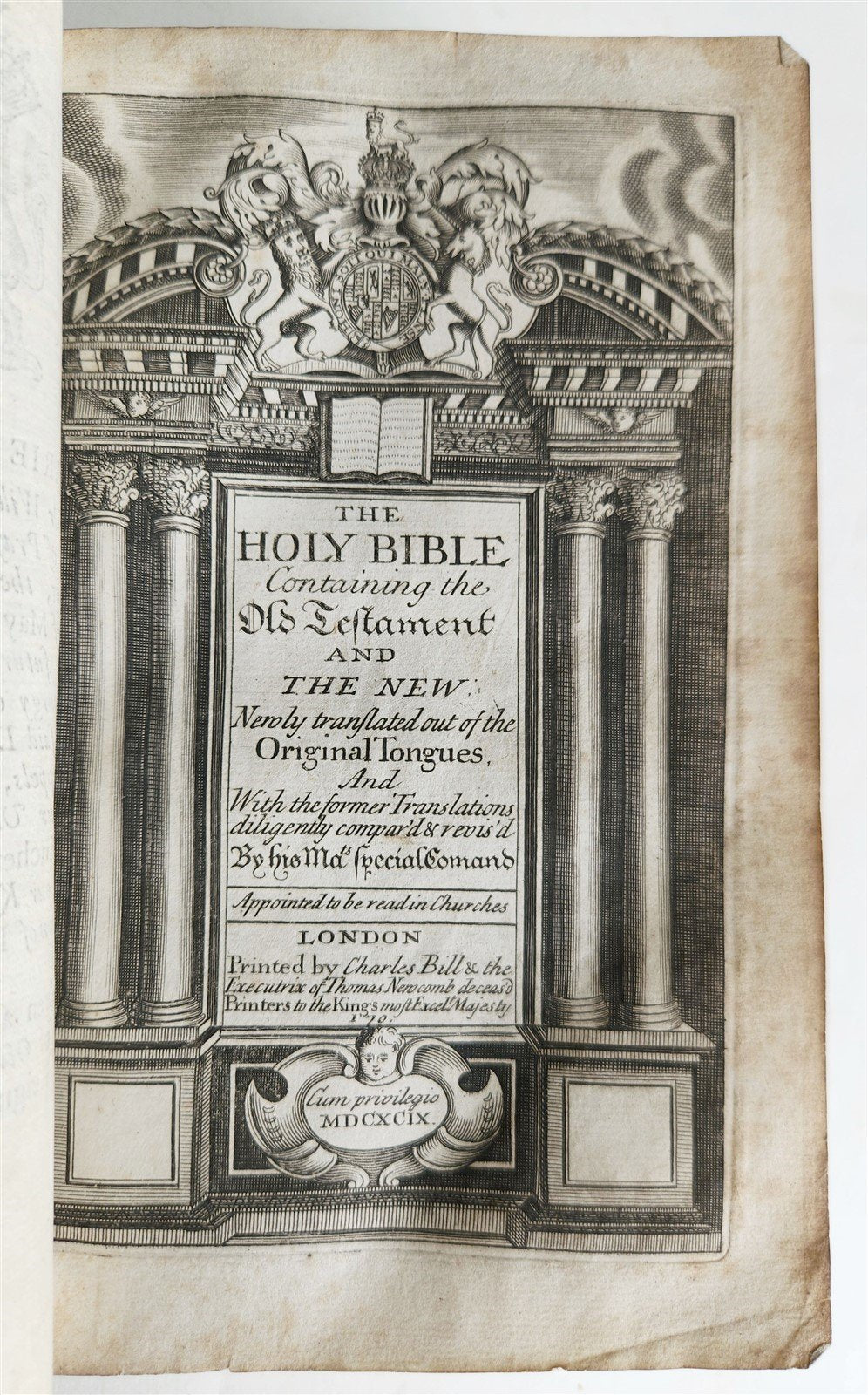 1699 BIBLE in ENGLISH OLD & NEW TESTAMENT antique Charles Bill & Thomas Newcomb