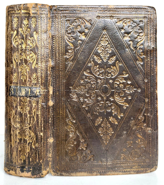 1638 BIBLE in ENGLISH Robert Barker ILLUSTRATED antique FINE ORIGINAL BINDING