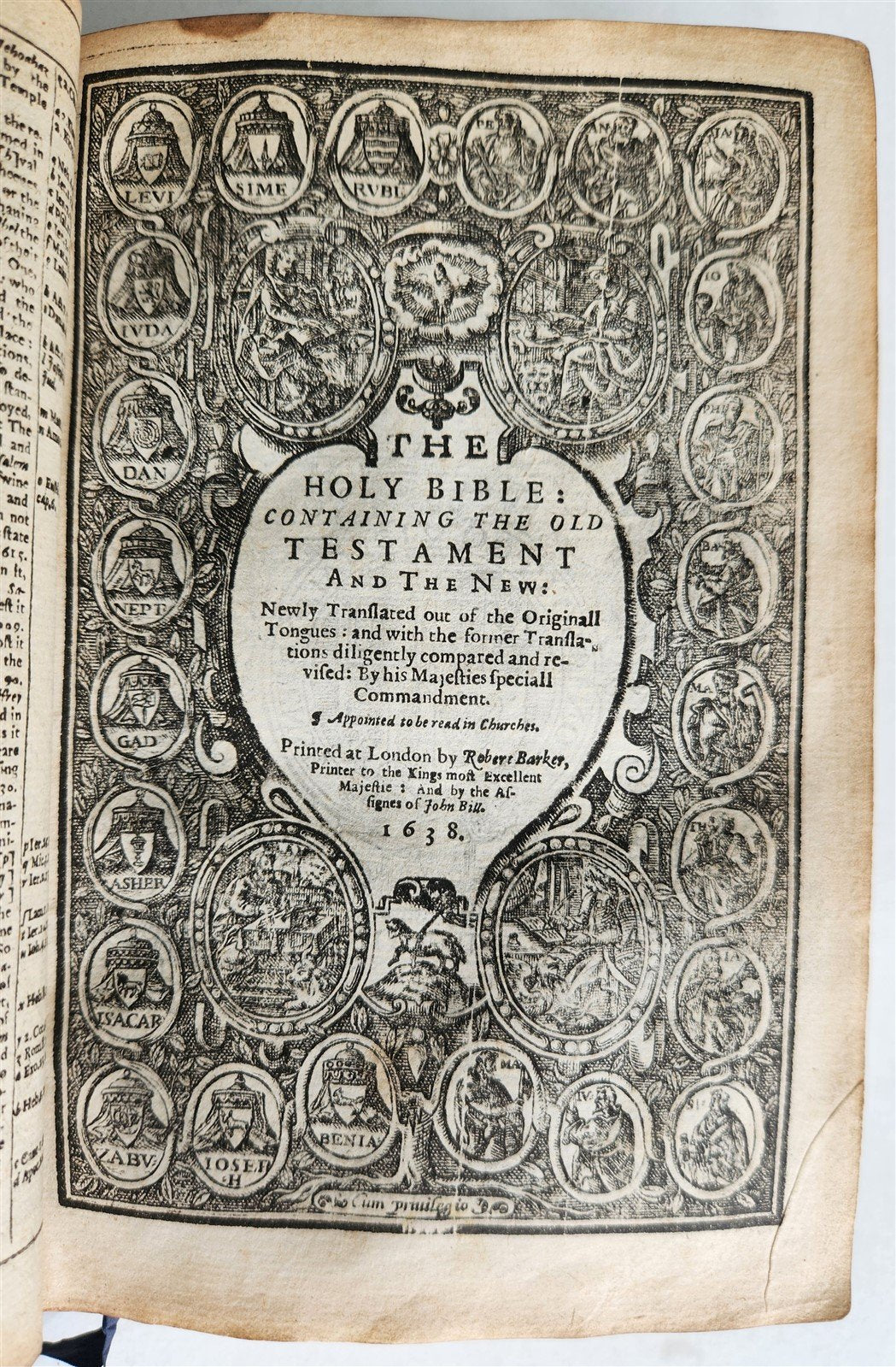 1638 BIBLE in ENGLISH Robert Barker ILLUSTRATED antique FINE ORIGINAL BINDING
