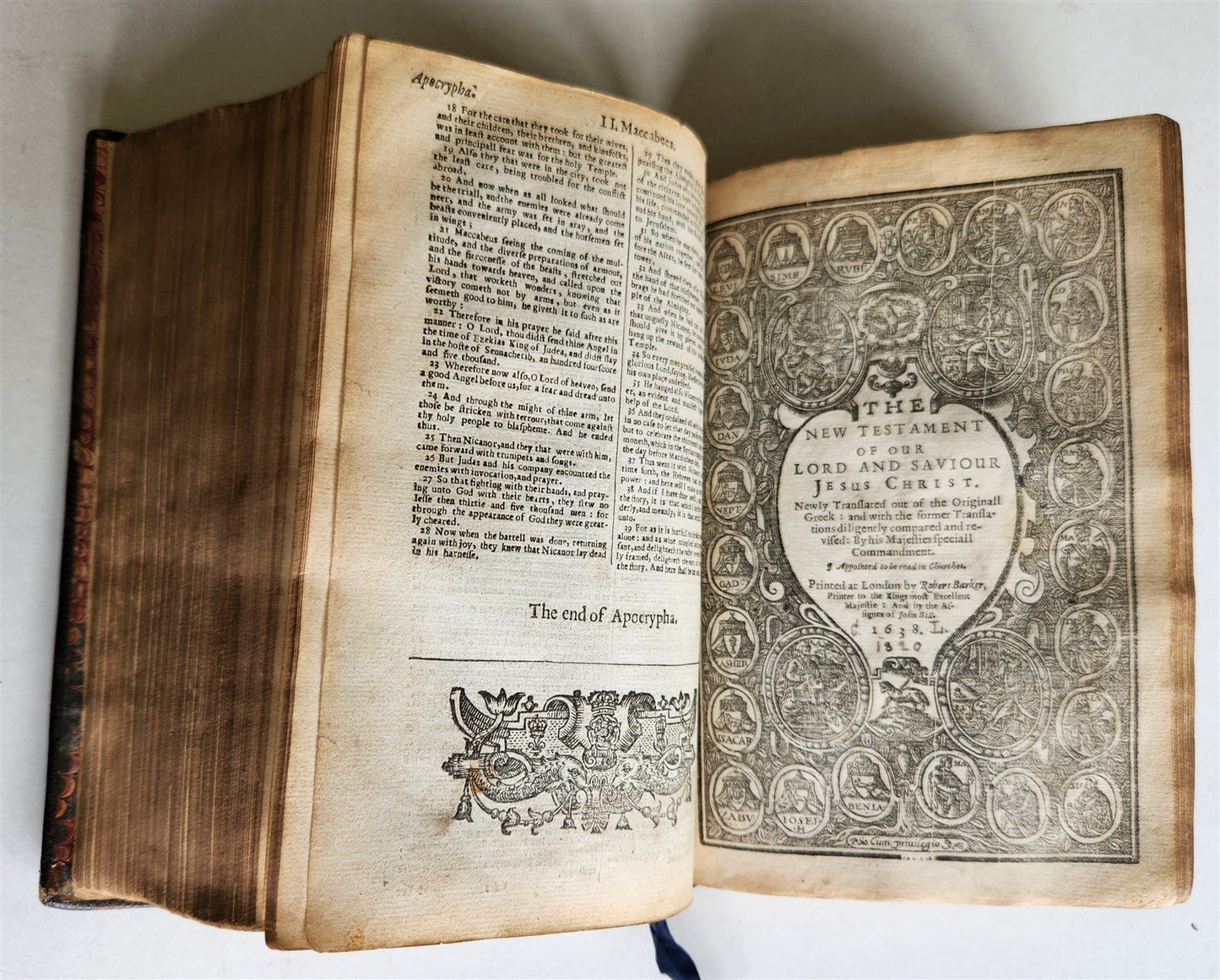 1638 BIBLE in ENGLISH Robert Barker ILLUSTRATED antique FINE ORIGINAL BINDING