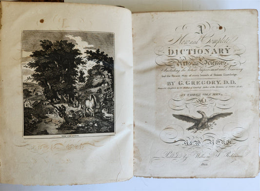 1822 NEW and COMPLETE DICTIONARY of ARTS and SCIENCES 3 VOLS. antique by GREGORY