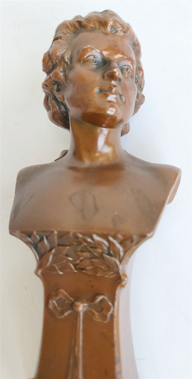 ANTIQUE METAL (COPPER?) BUST of MOZART