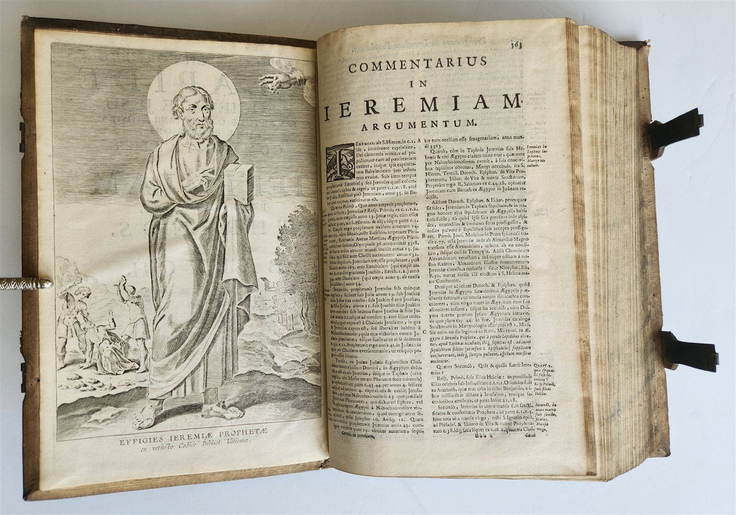 1727 COMMENTARIUS in IEREMIAM PROPHETAM THRENOS et BARUCH PIGSKIN FOLIO antique