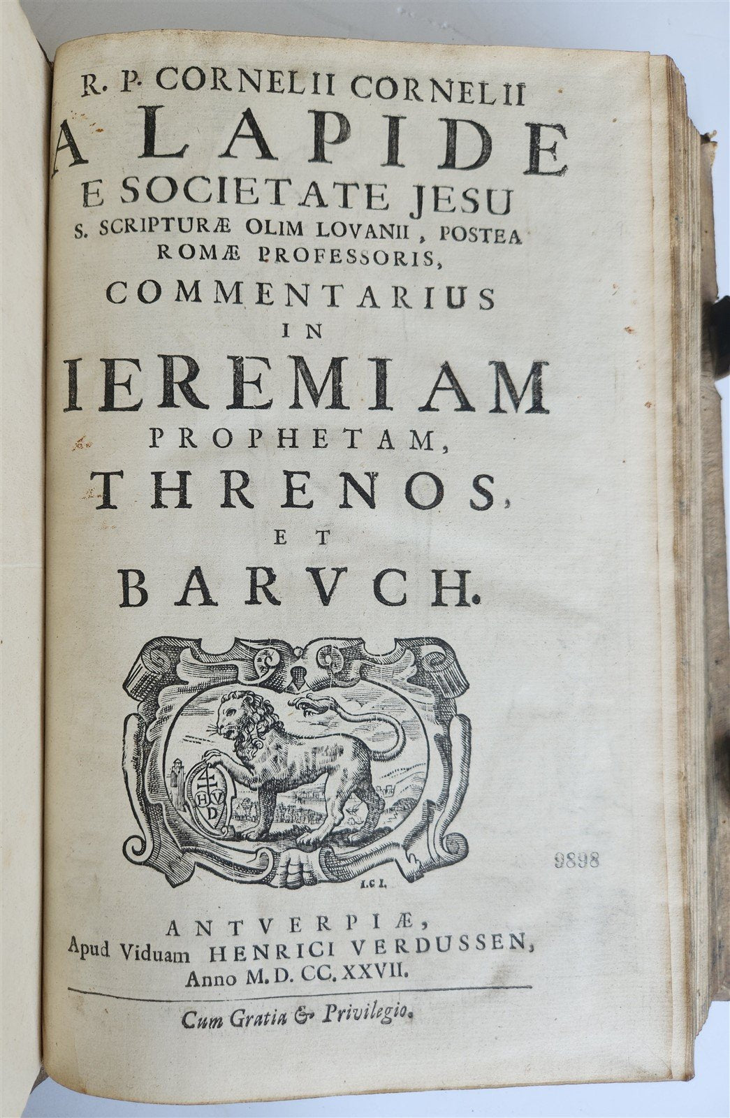 1727 COMMENTARIUS in IEREMIAM PROPHETAM THRENOS et BARUCH PIGSKIN FOLIO antique