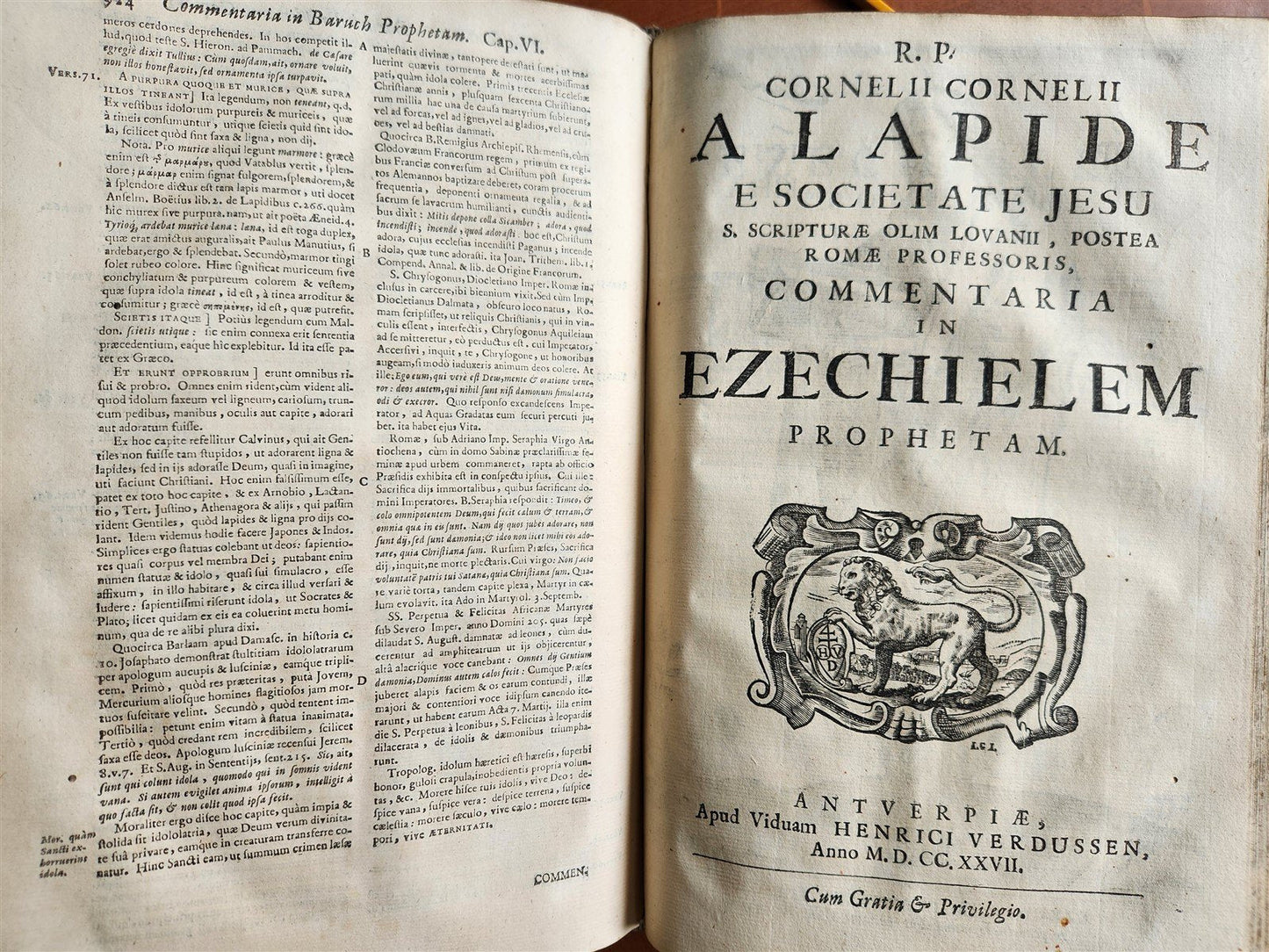 1727 COMMENTARIUS in IEREMIAM PROPHETAM THRENOS et BARUCH PIGSKIN FOLIO antique