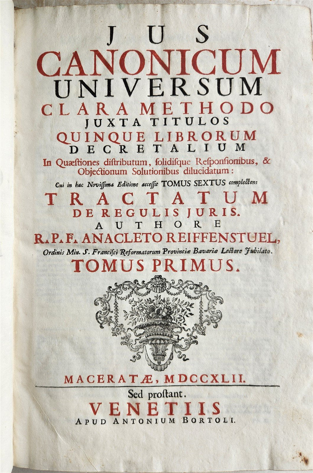 1742 CANON LAW by Anacleto Reiffenstuel 4 FOLIO VELLUM BOUND VOLUMES antique