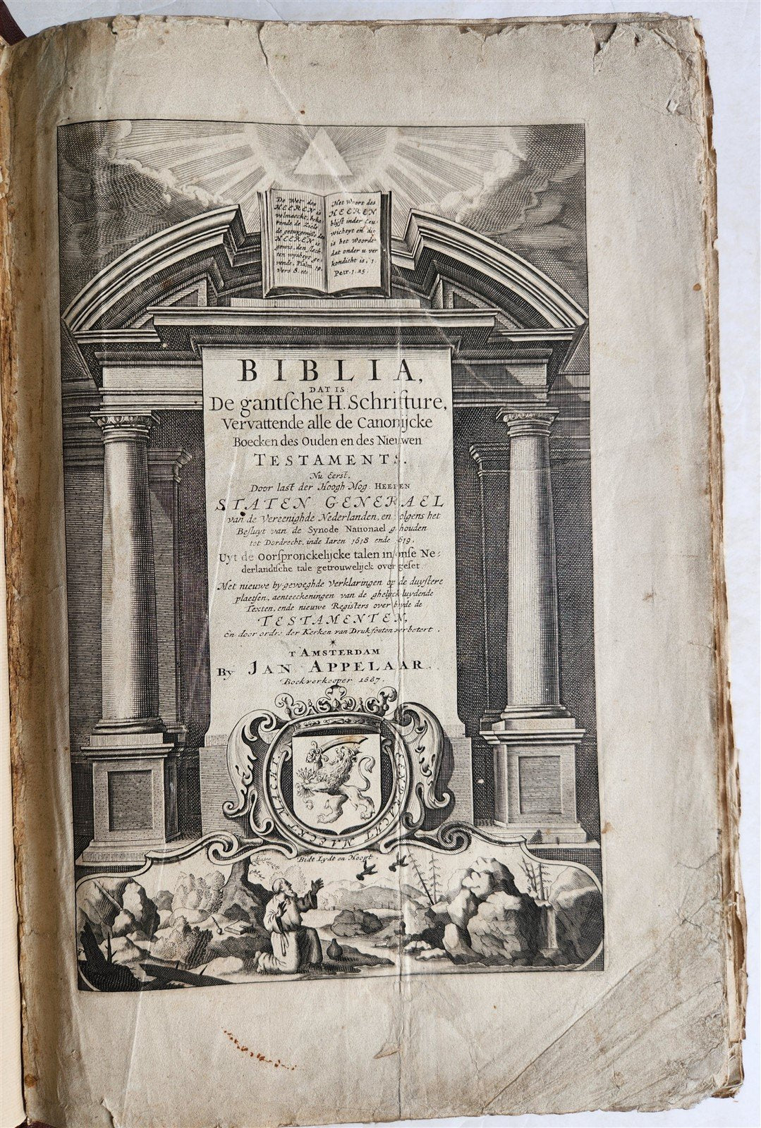 1687 BIBLE in DUTCH MASSIVE FOLIO antique ILLUSTRATED w/ 5 MAPS