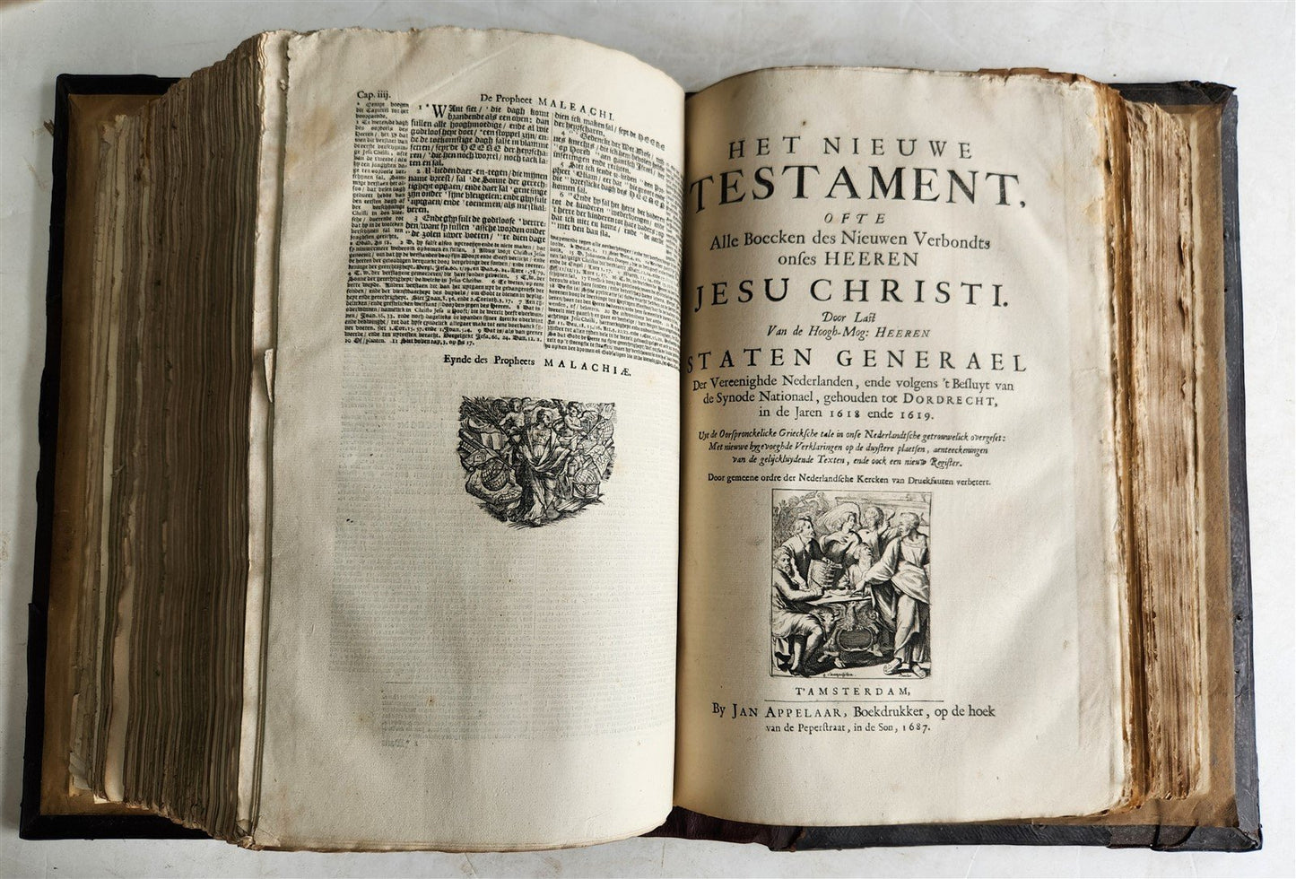 1687 BIBLE in DUTCH MASSIVE FOLIO antique ILLUSTRATED w/ 5 MAPS