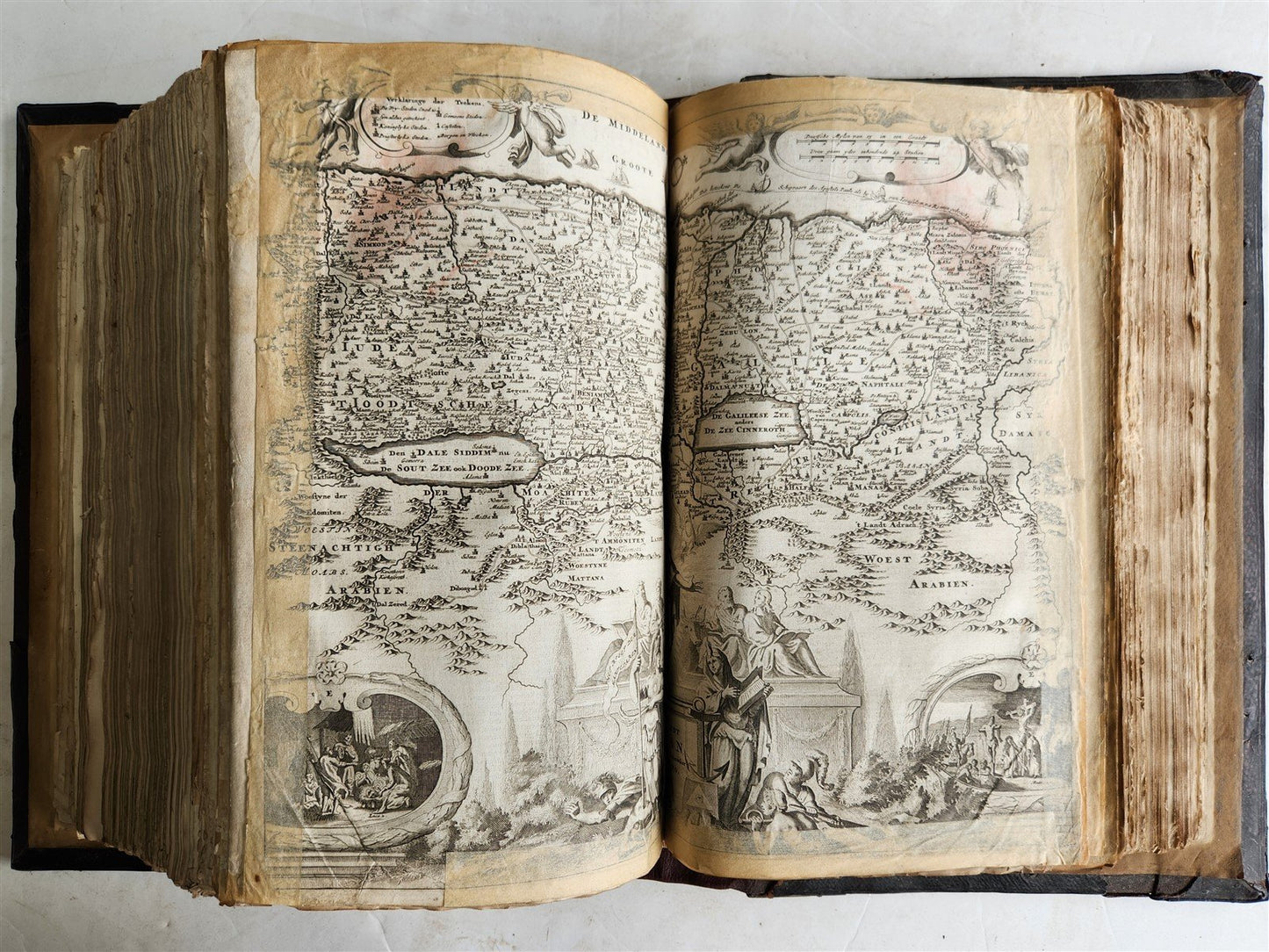1687 BIBLE in DUTCH MASSIVE FOLIO antique ILLUSTRATED w/ 5 MAPS
