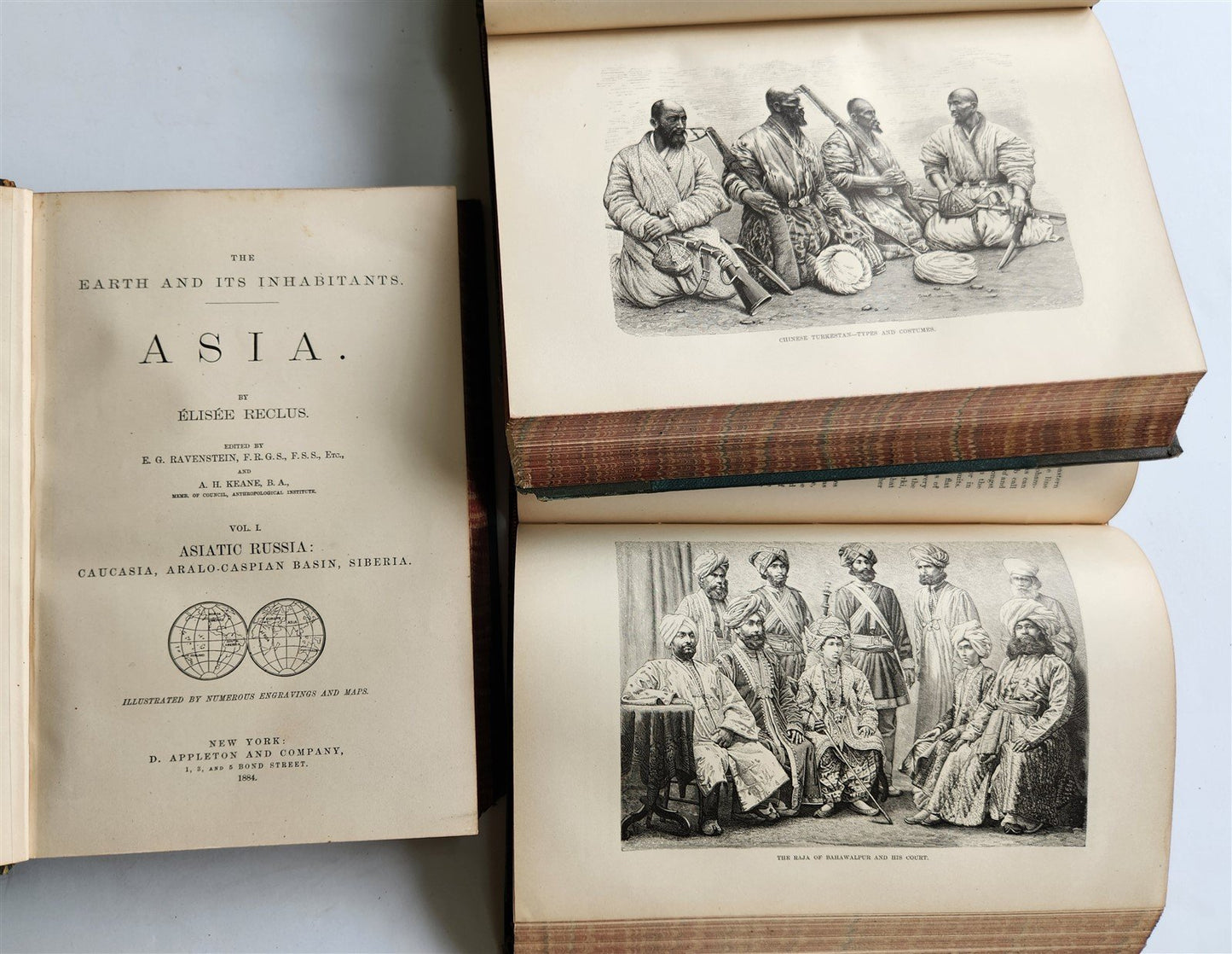 1884-85 EARTH & ITS INHABITANTS ASIA 4 ILLUSTRATED VOLUMES antique