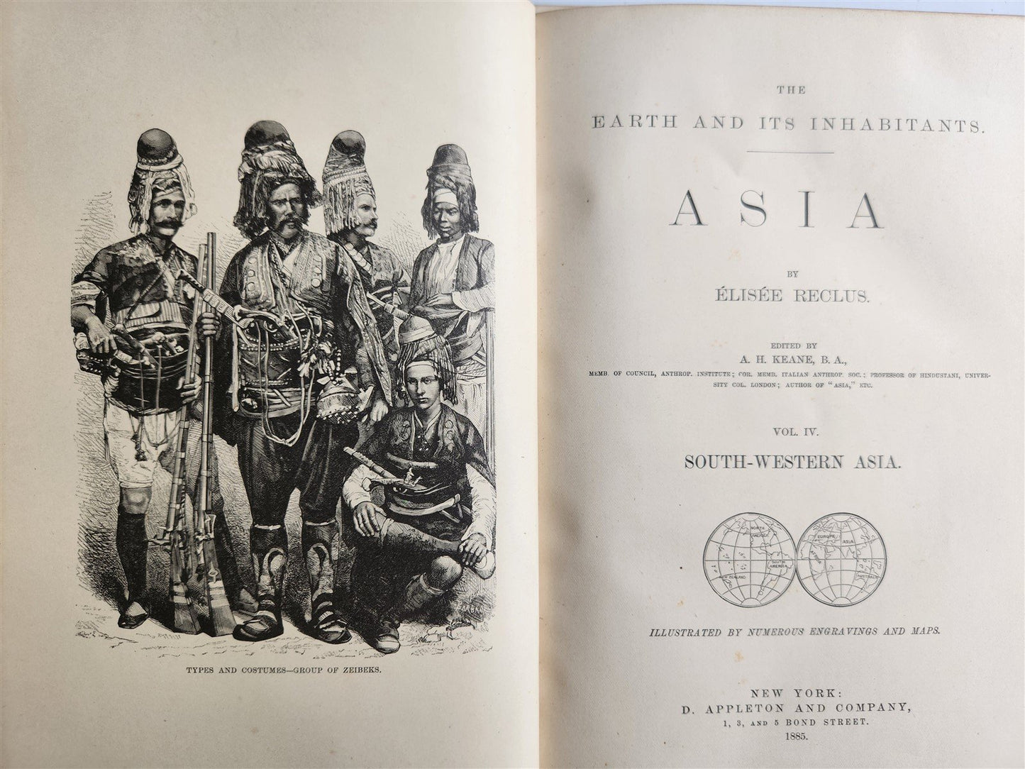 1884-85 EARTH & ITS INHABITANTS ASIA 4 ILLUSTRATED VOLUMES antique