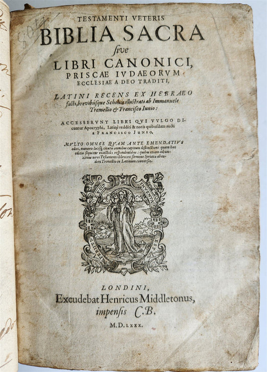 1580 BIBLE FIRST LATIN BIBLIA PRINTED in ENGLAND by Christopher Barker antique