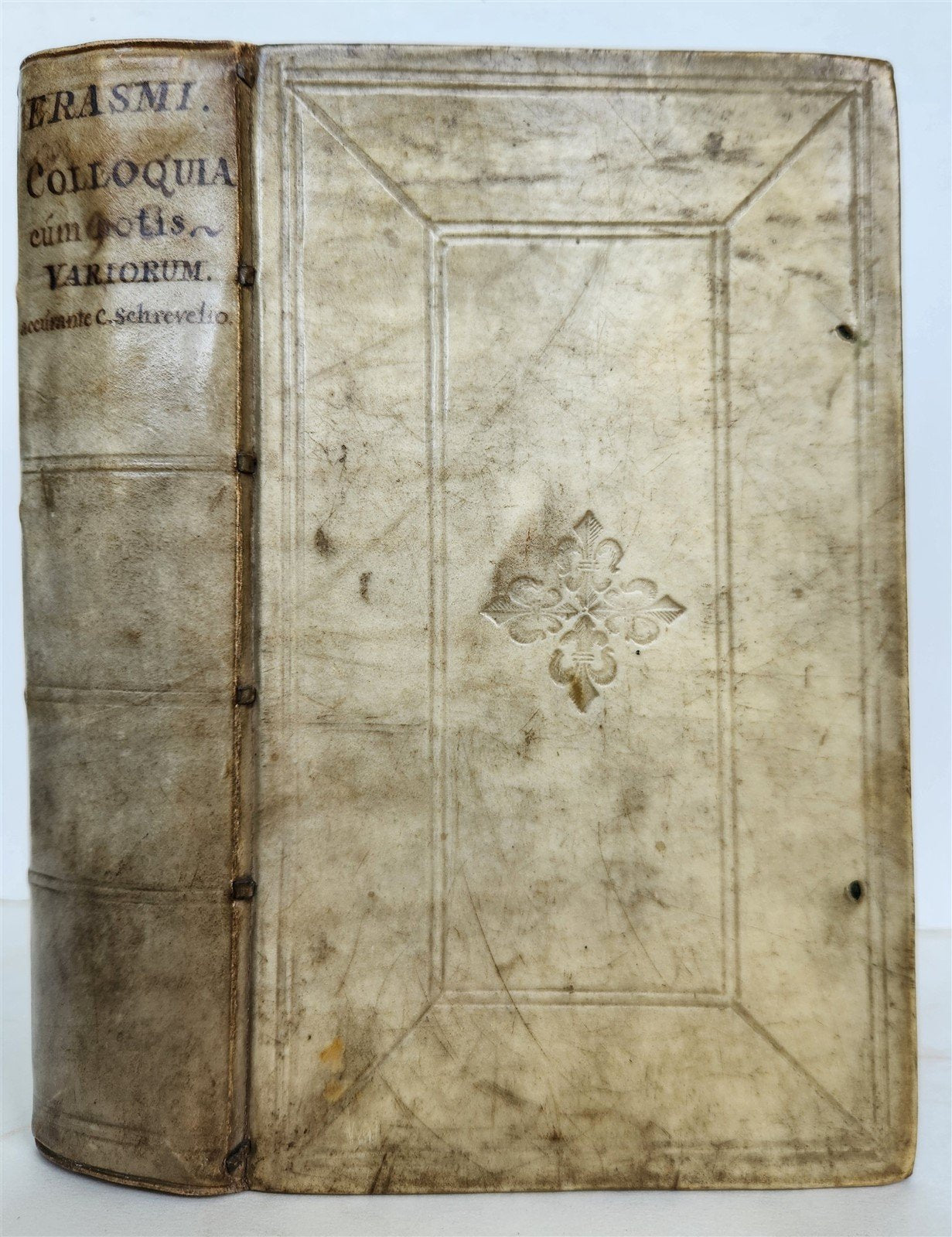 1693 COLLOQUIA by ERASMUS antique VELLUM BOUND 17th CENTURY