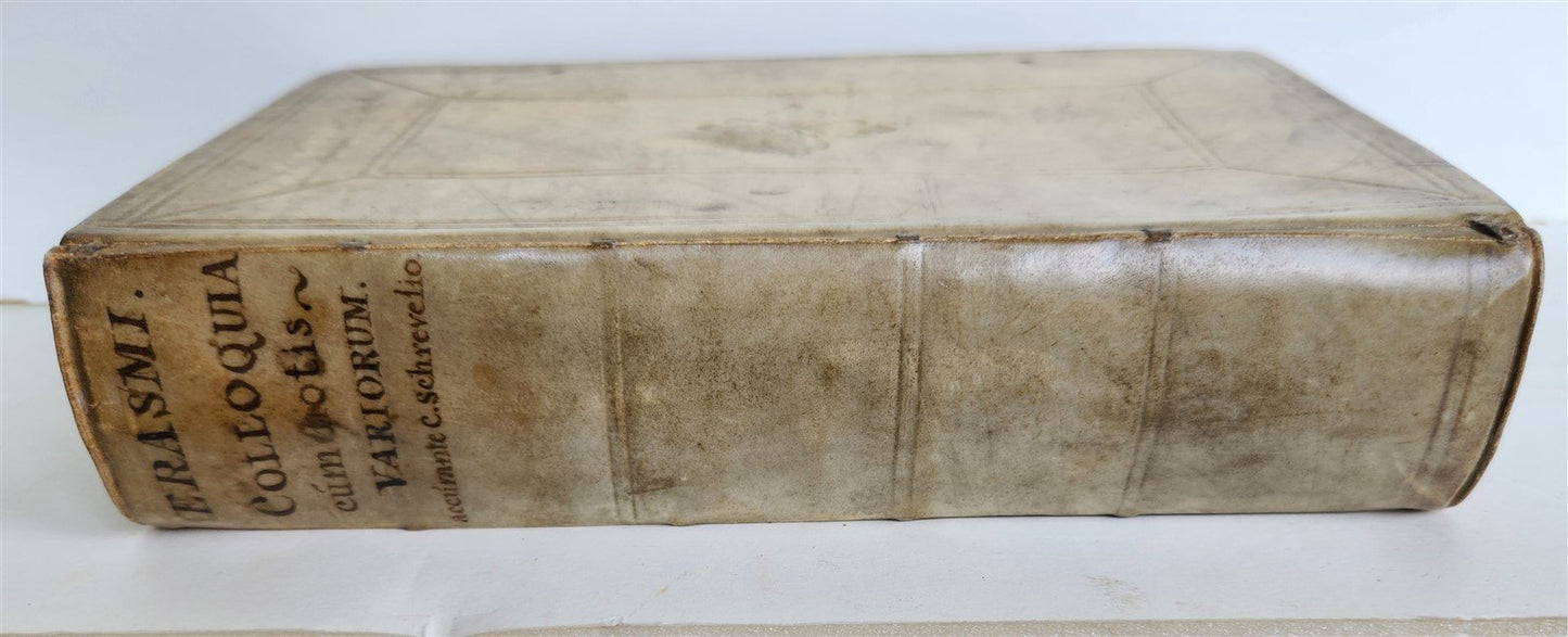 1693 COLLOQUIA by ERASMUS antique VELLUM BOUND 17th CENTURY