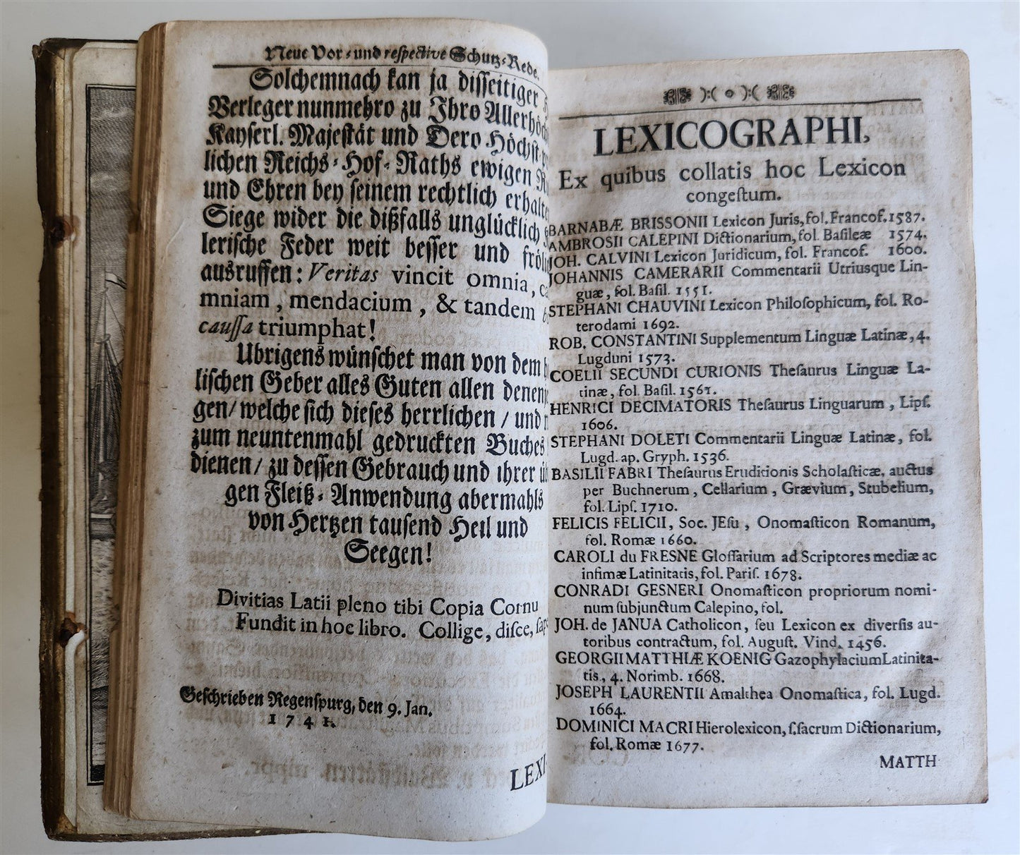1741 LATIN GERMAN DICTIONARY incl. ANCIENT & MEDIEVAL antique PIGSKIN BINDING