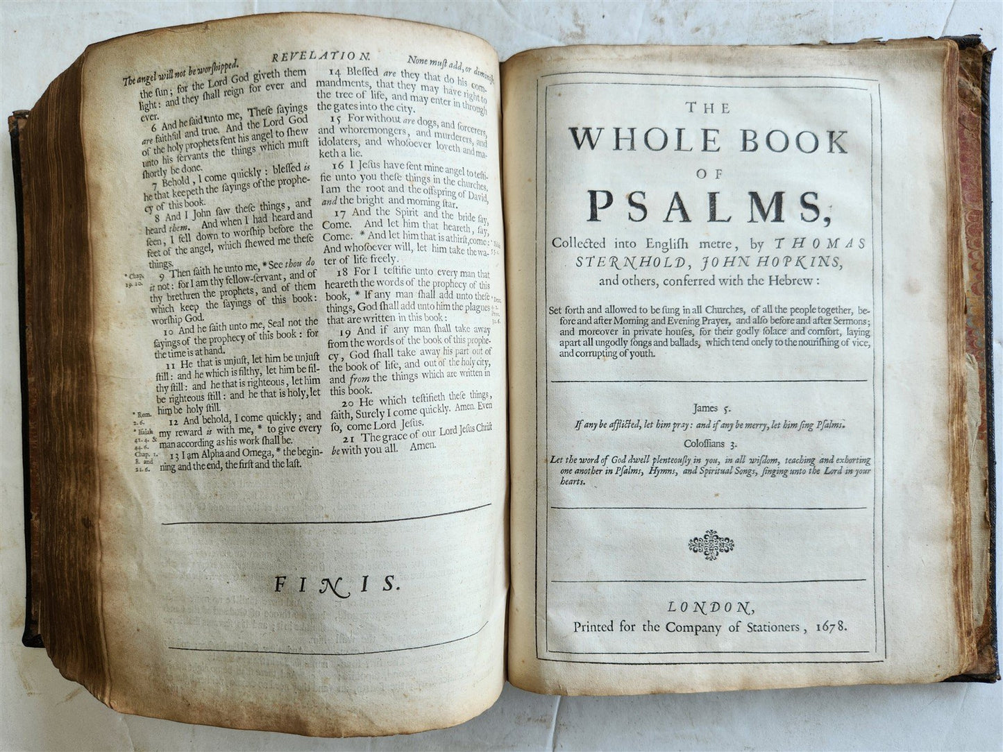 1678 BIBLE in ENGLISH w/ ORIGINAL BINDING antique OLD & NEW TESTAMENT 17th CENT.