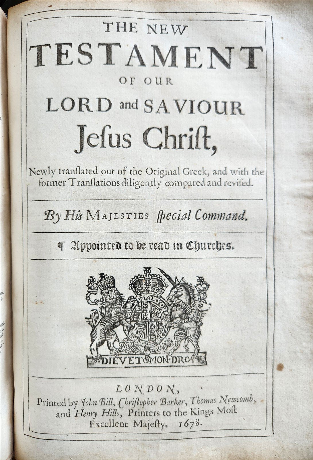 1678 BIBLE in ENGLISH w/ ORIGINAL BINDING antique OLD & NEW TESTAMENT 17th CENT.