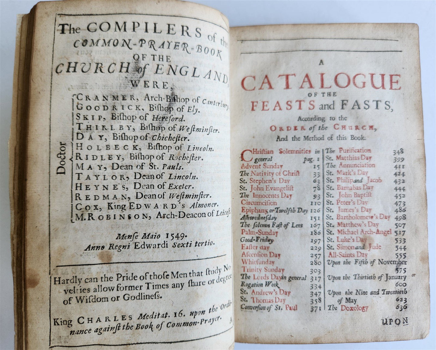 1678 ILLUSTRATED PRIMITIVE DEVOTION in FEASTS & FASTS antique in ENGLISH