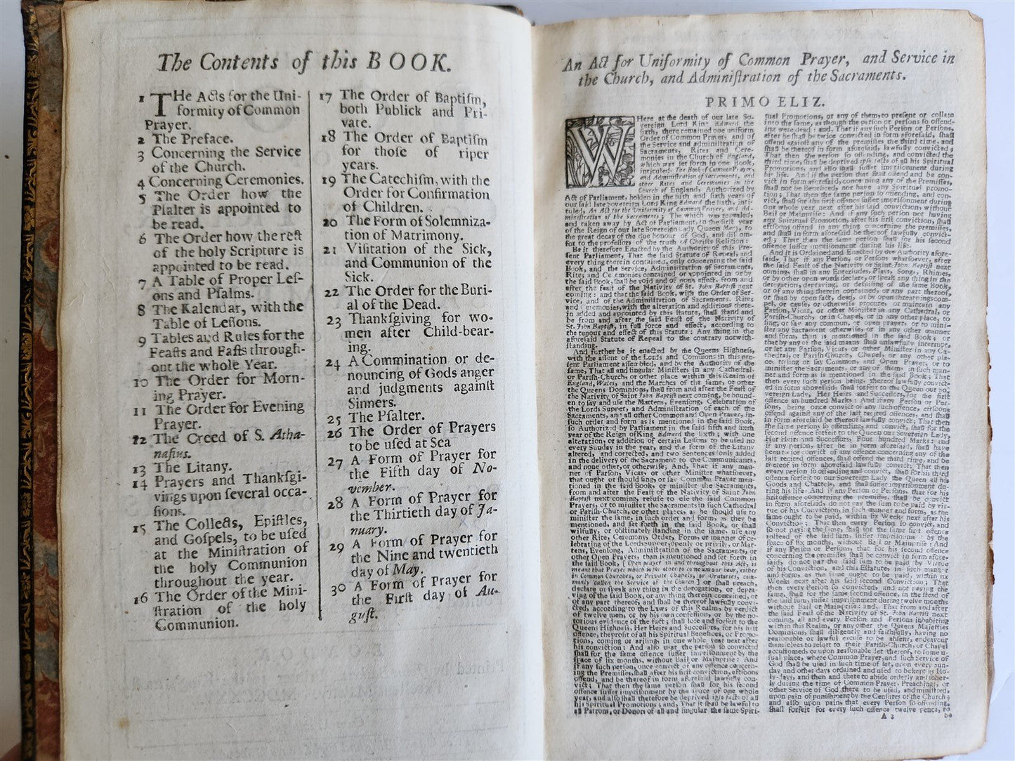 1725 BOOK of COMMON PRAYER w/ PSALTER or PSALMS of DAVID antique in ENGLISH
