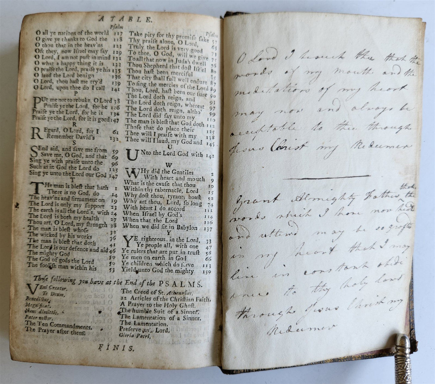 1725 BOOK of COMMON PRAYER w/ PSALTER or PSALMS of DAVID antique in ENGLISH