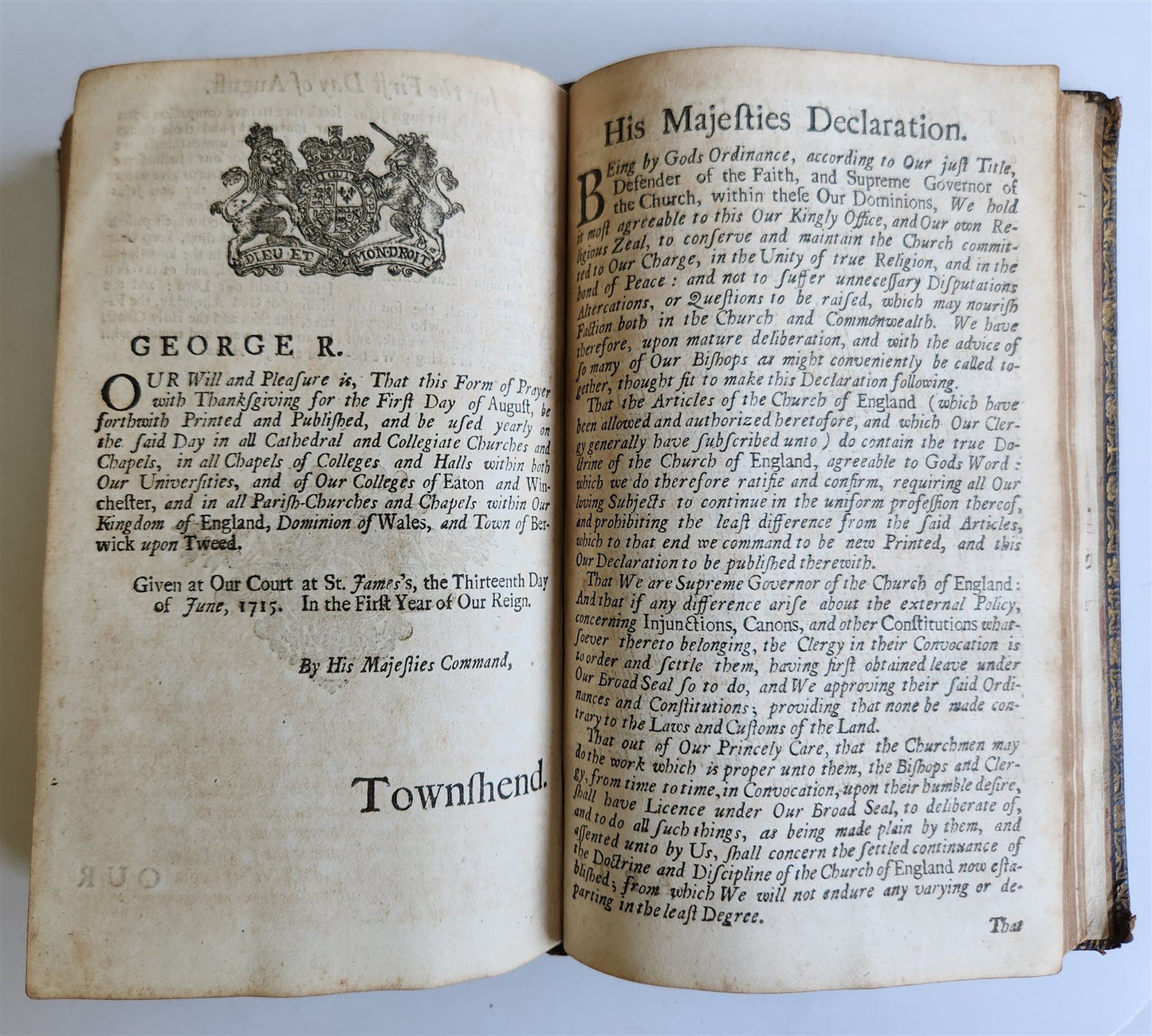 1725 BOOK of COMMON PRAYER w/ PSALTER or PSALMS of DAVID antique in ENGLISH