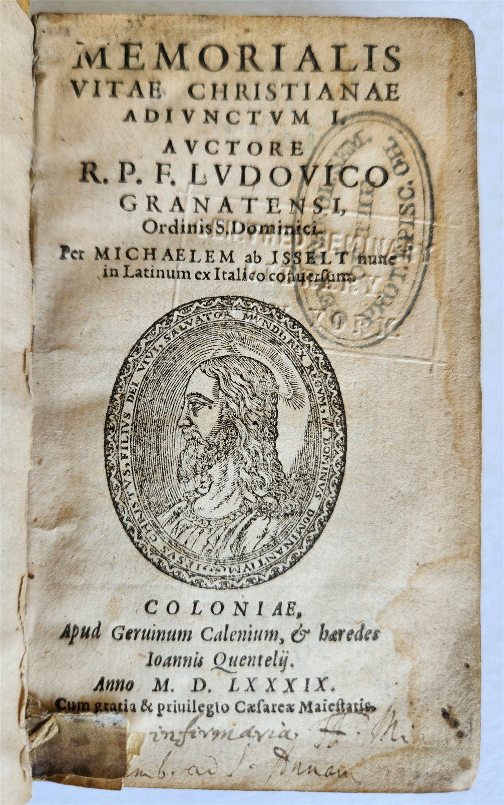 1589 MEMORIALIS CHRISTIANAE VITAE ADIVNCTUM R.P.F. LUDOVICO GRANATENSI antique