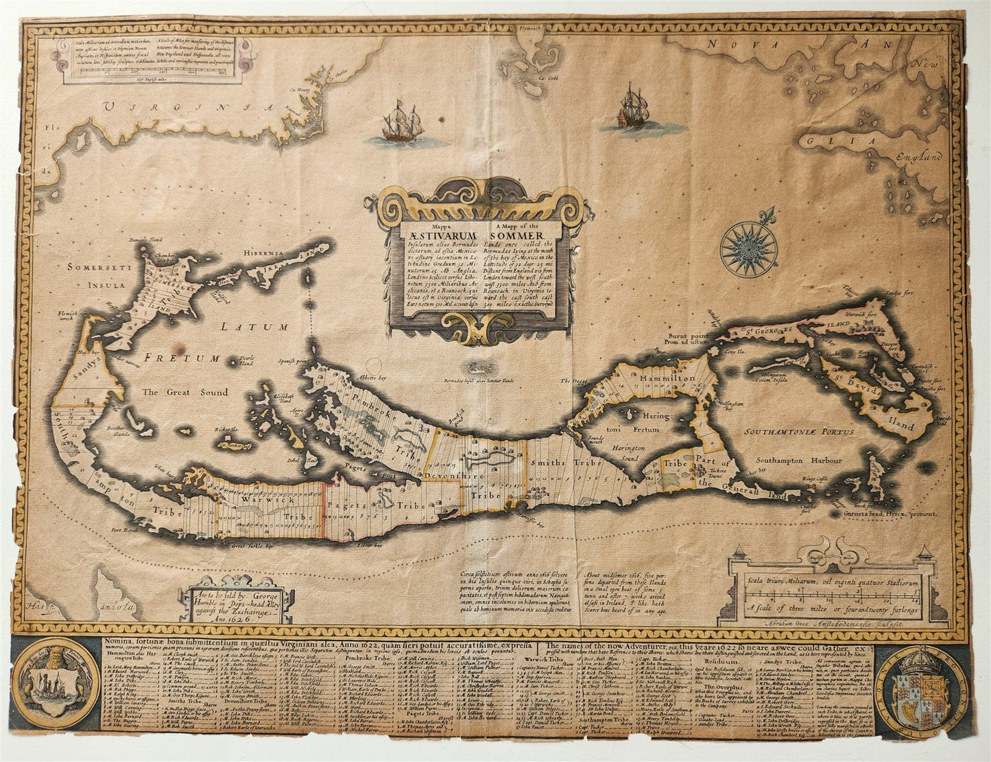 1626 BERMUDA MAP of SUMMER ISLANDS Isle of Devils antique LONDON JOHN SPEED