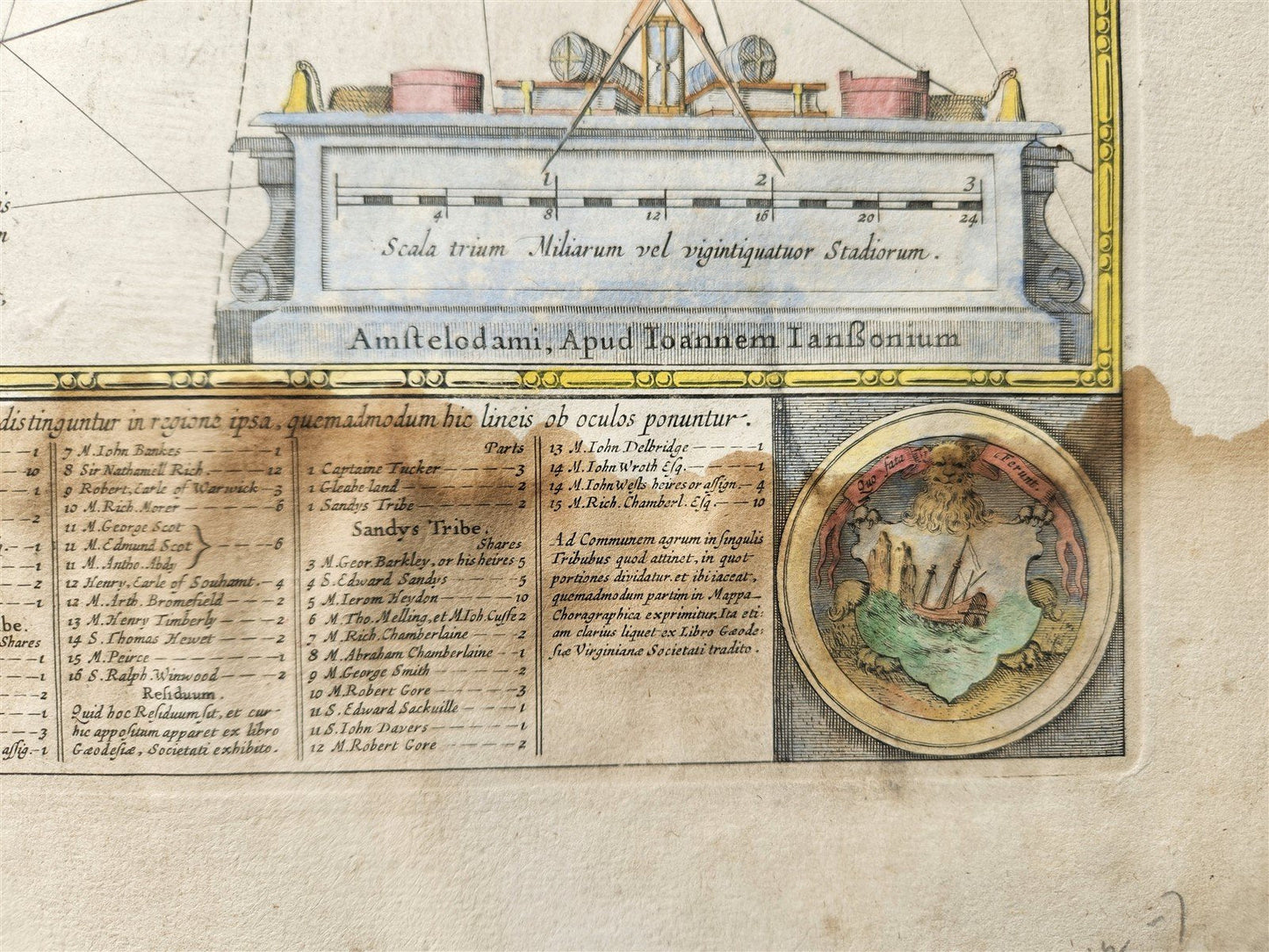1633 BERMUDA MAP antique 18x22" by Henricus Hondius HAND COLORED
