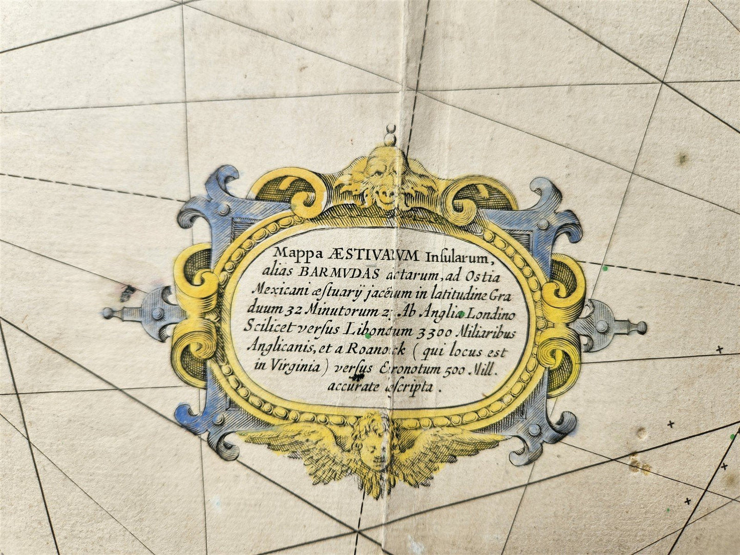 1633 BERMUDA MAP antique 18x22" by Henricus Hondius HAND COLORED