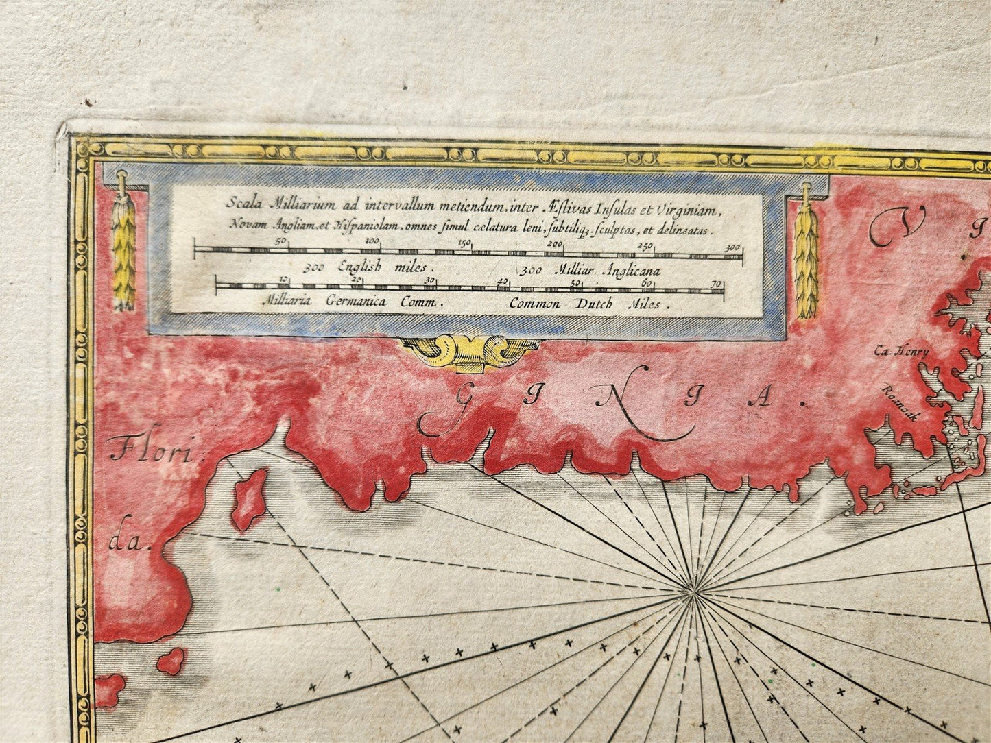 1633 BERMUDA MAP antique 18x22" by Henricus Hondius HAND COLORED