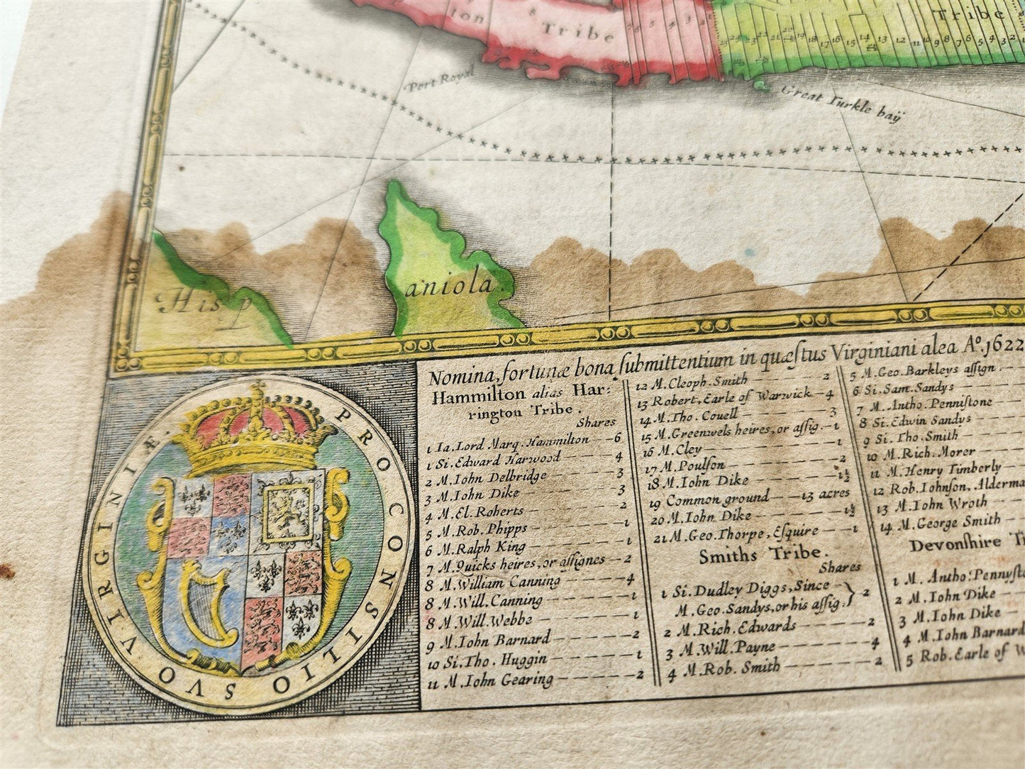 1633 BERMUDA MAP antique 18x22" by Henricus Hondius HAND COLORED