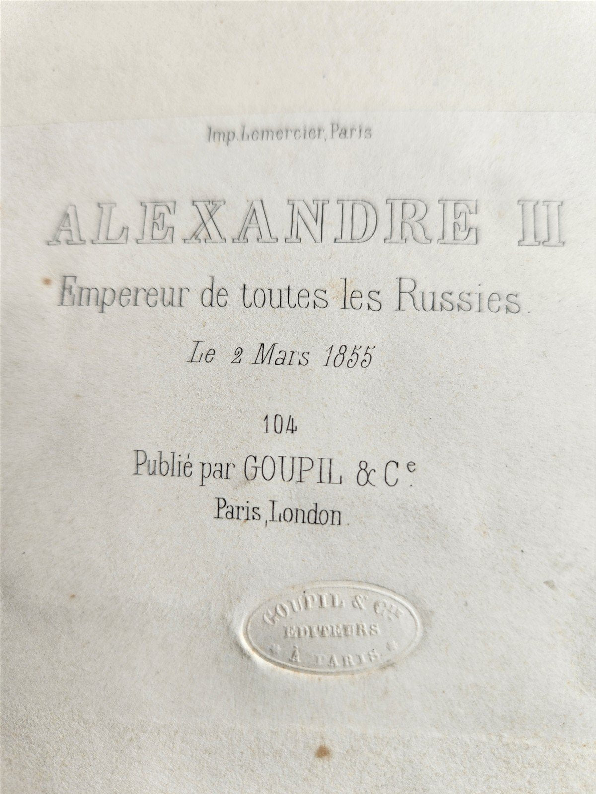 RUSSIAN TSAR ALEXANDER II ANTIQUE ENGRAVING