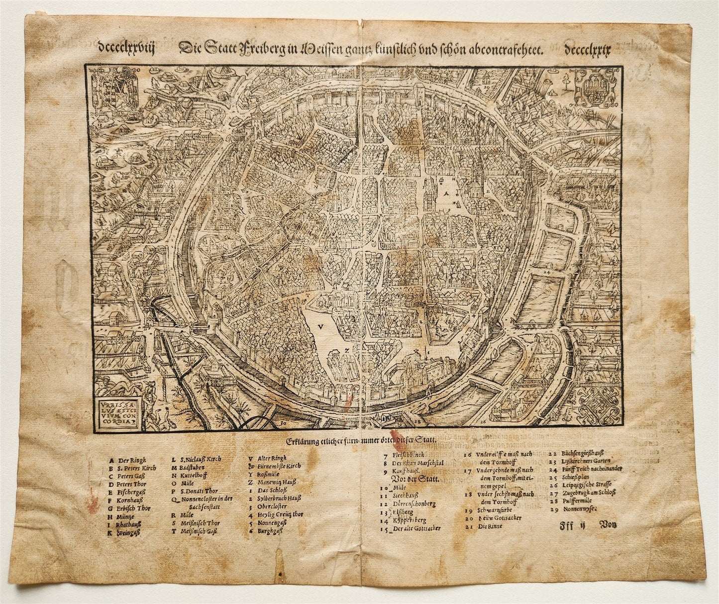 1522 MAP of FREYBERG GERMANY from SEBASTIAN MUNSTER'S COSMOGRAPHY antique