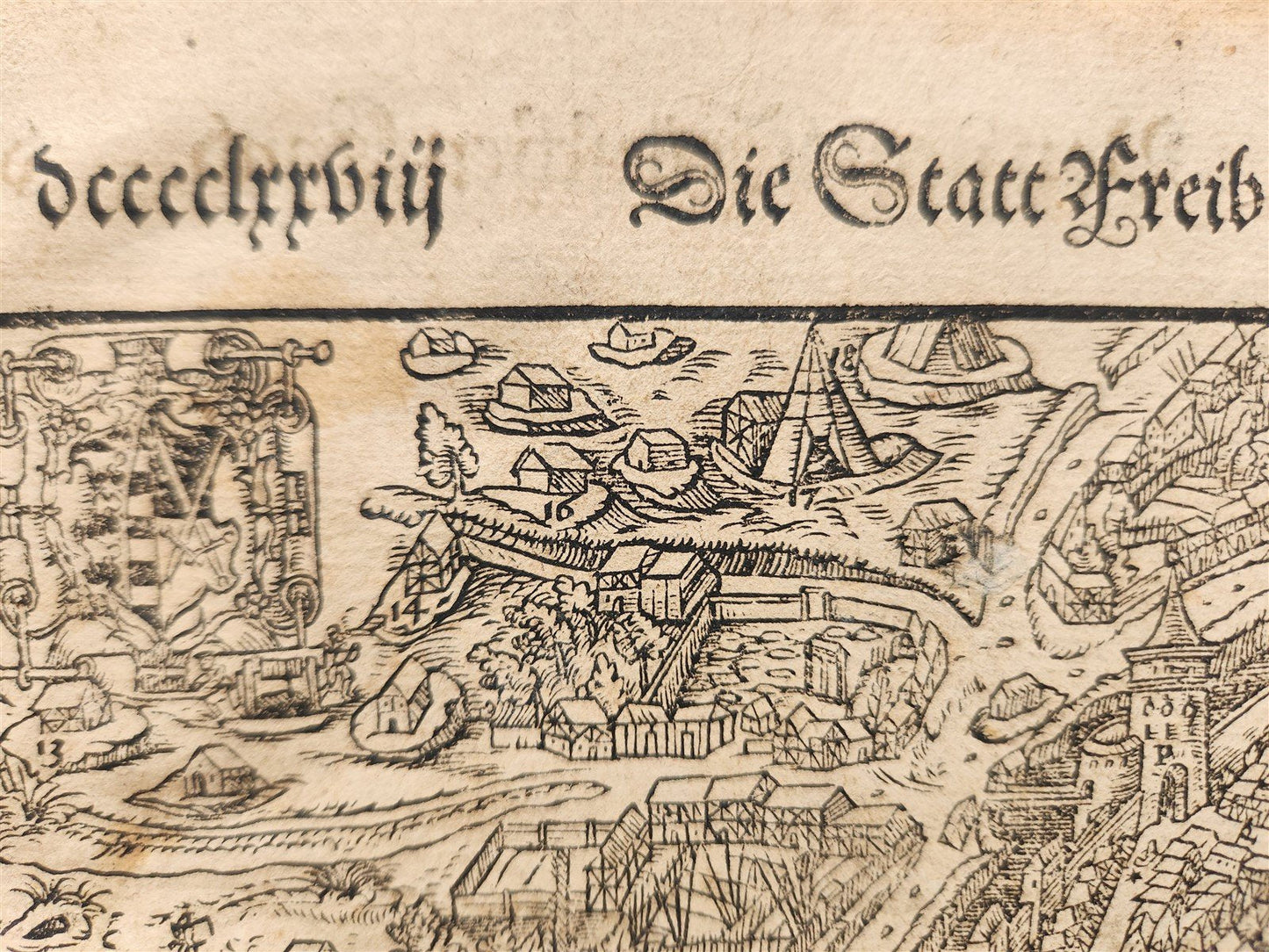 1522 MAP of FREYBERG GERMANY from SEBASTIAN MUNSTER'S COSMOGRAPHY antique