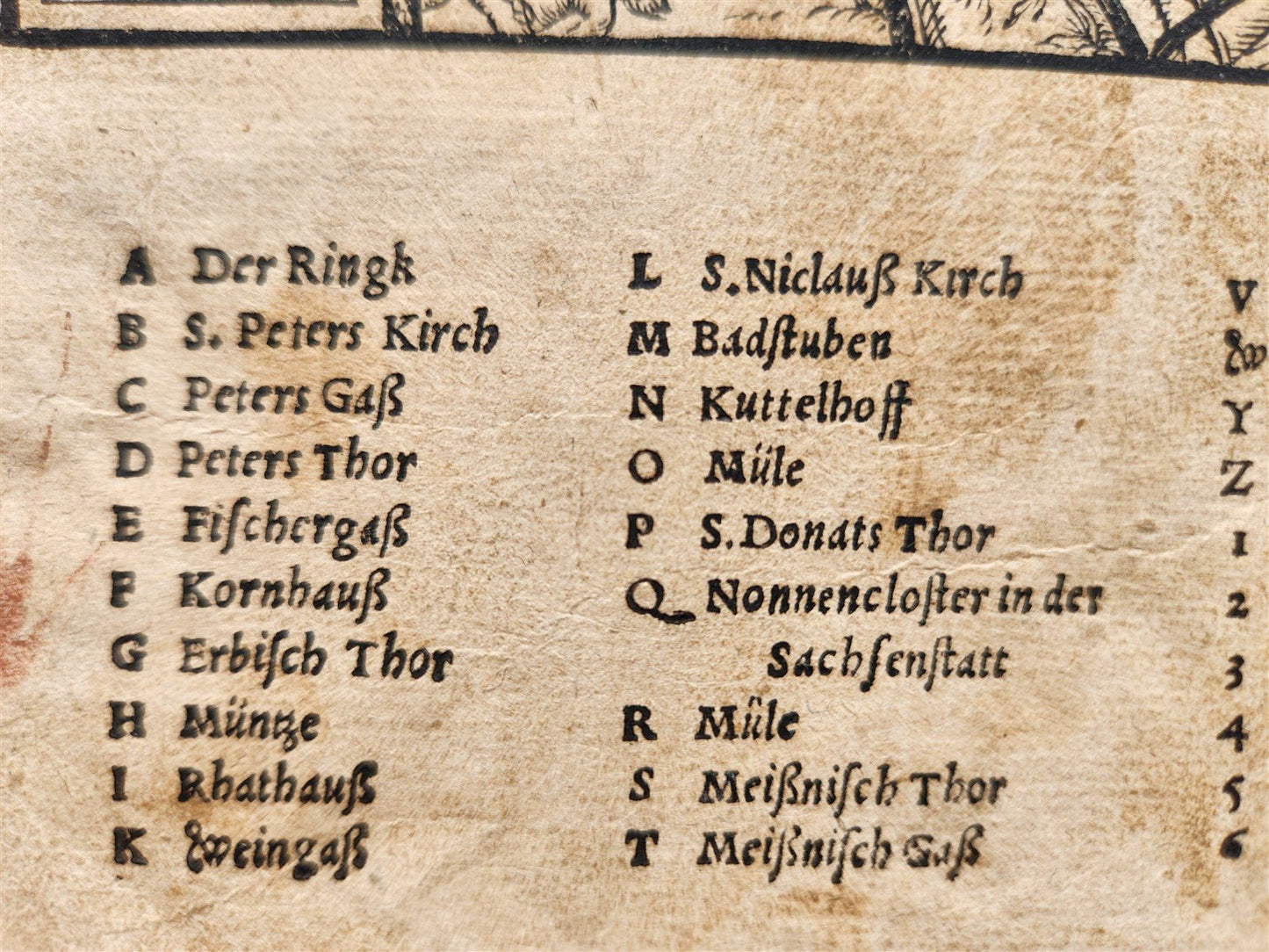 1522 MAP of FREYBERG GERMANY from SEBASTIAN MUNSTER'S COSMOGRAPHY antique