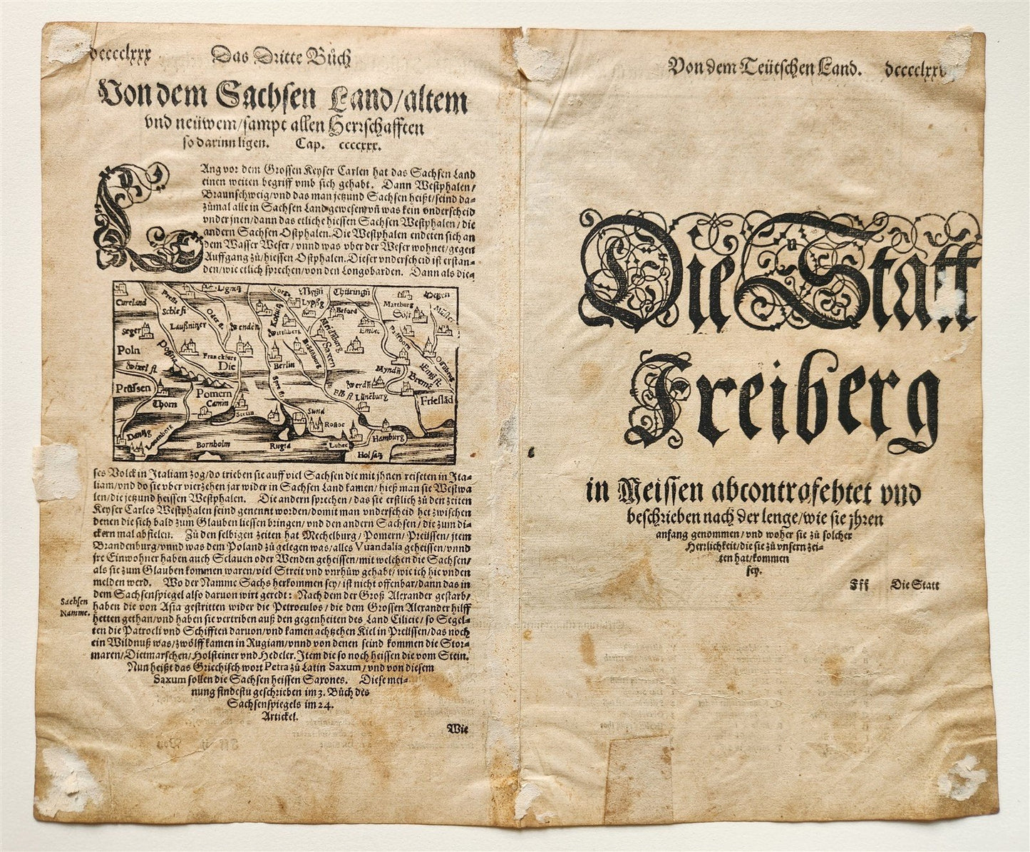 1522 MAP of FREYBERG GERMANY from SEBASTIAN MUNSTER'S COSMOGRAPHY antique