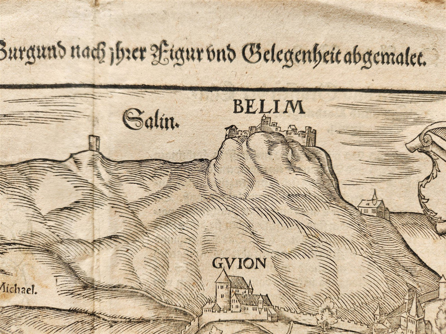 1572 BURGUNDY FRANCE MAP SALINS-LES-BAINS SEBASTIAN MUNSTER COSMOGRAPHY antique