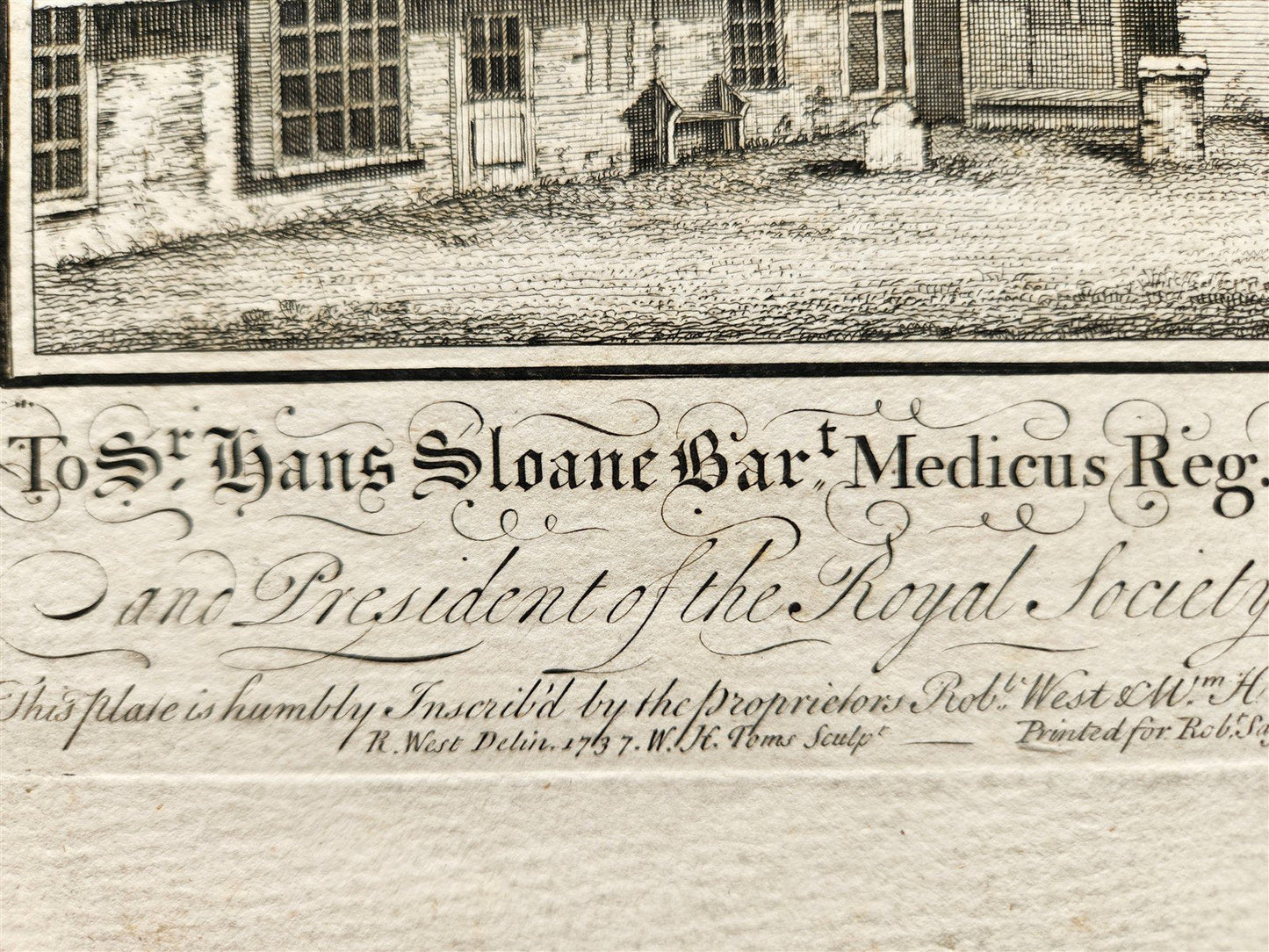 1730s ENGRAVING antique West Prospect of the Church of St Bartholomew the Great