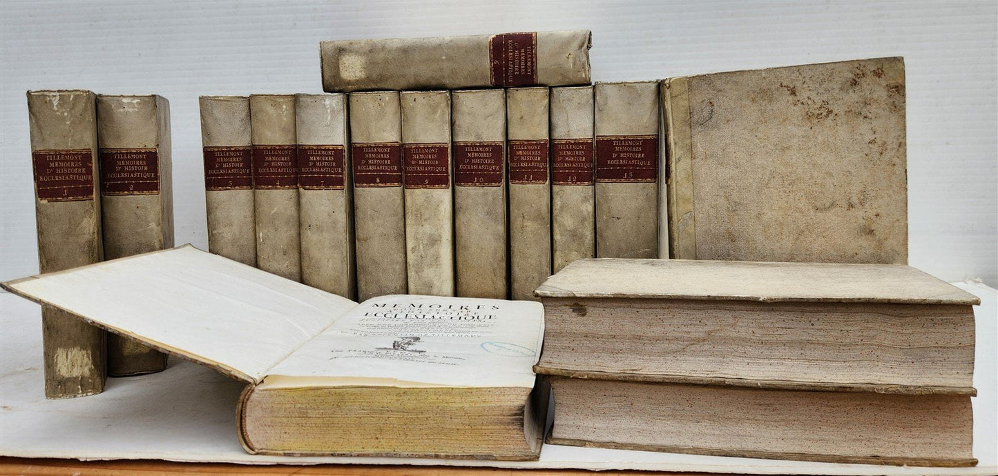 1732 ECCLESIASTICAL HISTORY 16 VELLUM BOUND VOLUMES antique SET