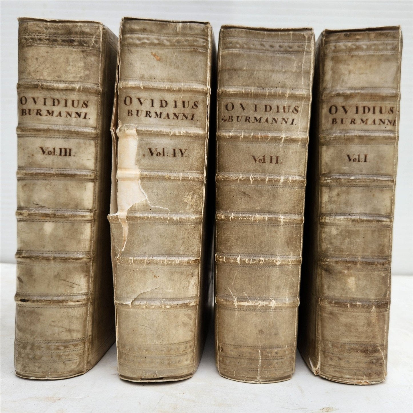 1727 OVID 4 VELLUM BOUND VOLUMES antique Publius Ovidius Naso