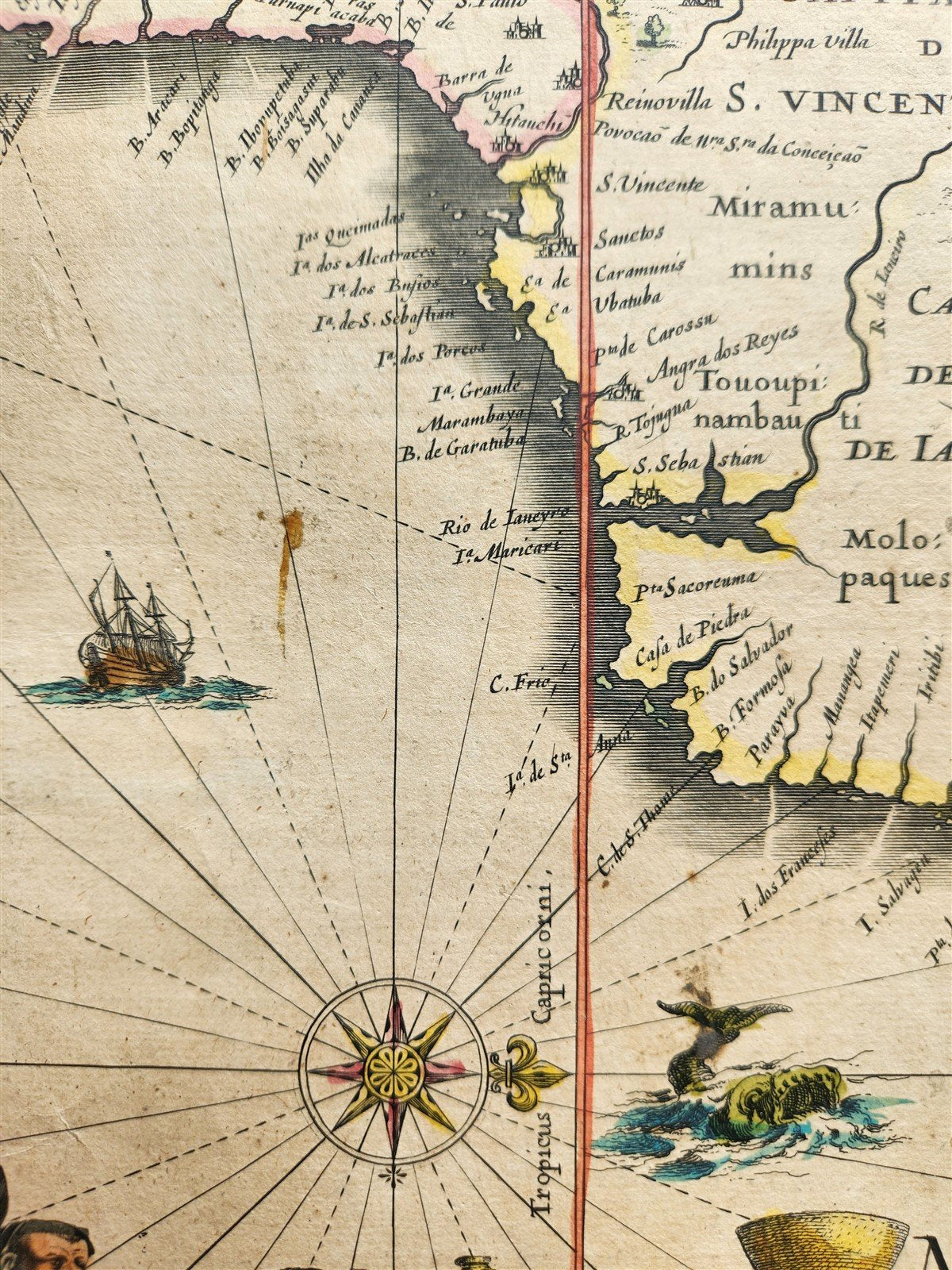 1644 ETHIPOA AFRICA antique MAP Novus Brasiliae Typus