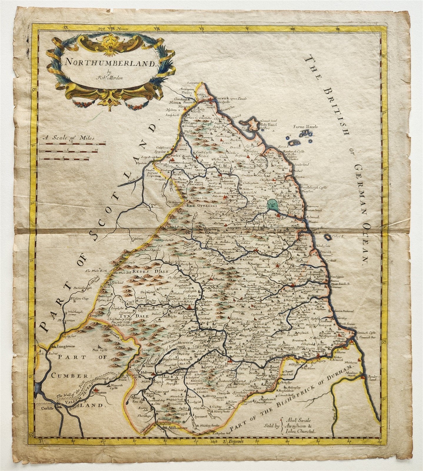 1700s MAP of NORTHUMBERLAND ENGLAND antique